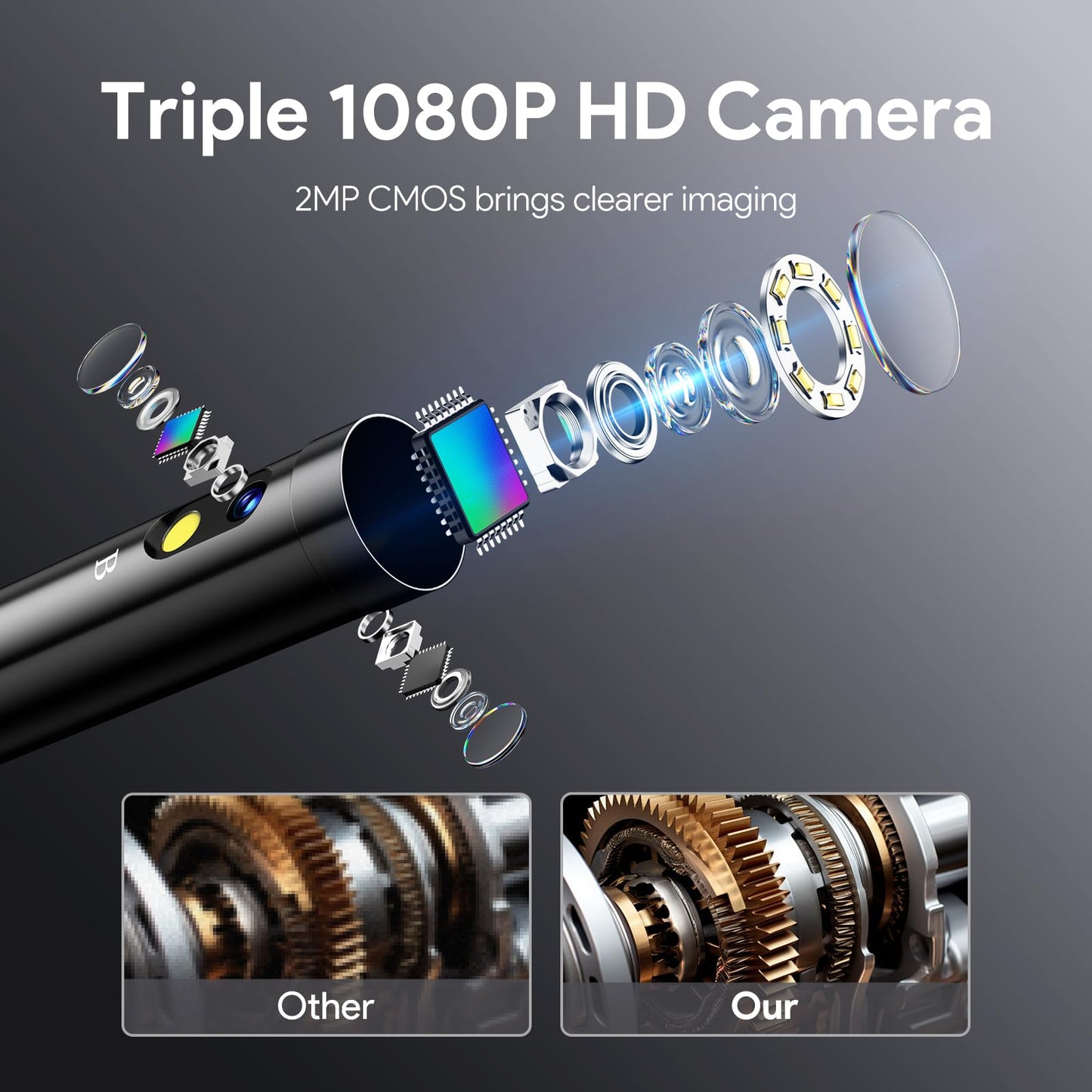 DEPSTECH Inspection Endoscope Camera with Lights: 1080P Triple Lens Snake Camera with 5" Screen and 16.5FT Flexible Cable, Waterproof Industrial Borescope Tool for Auto, Wall, Sewer, Pipe, Mechanics
