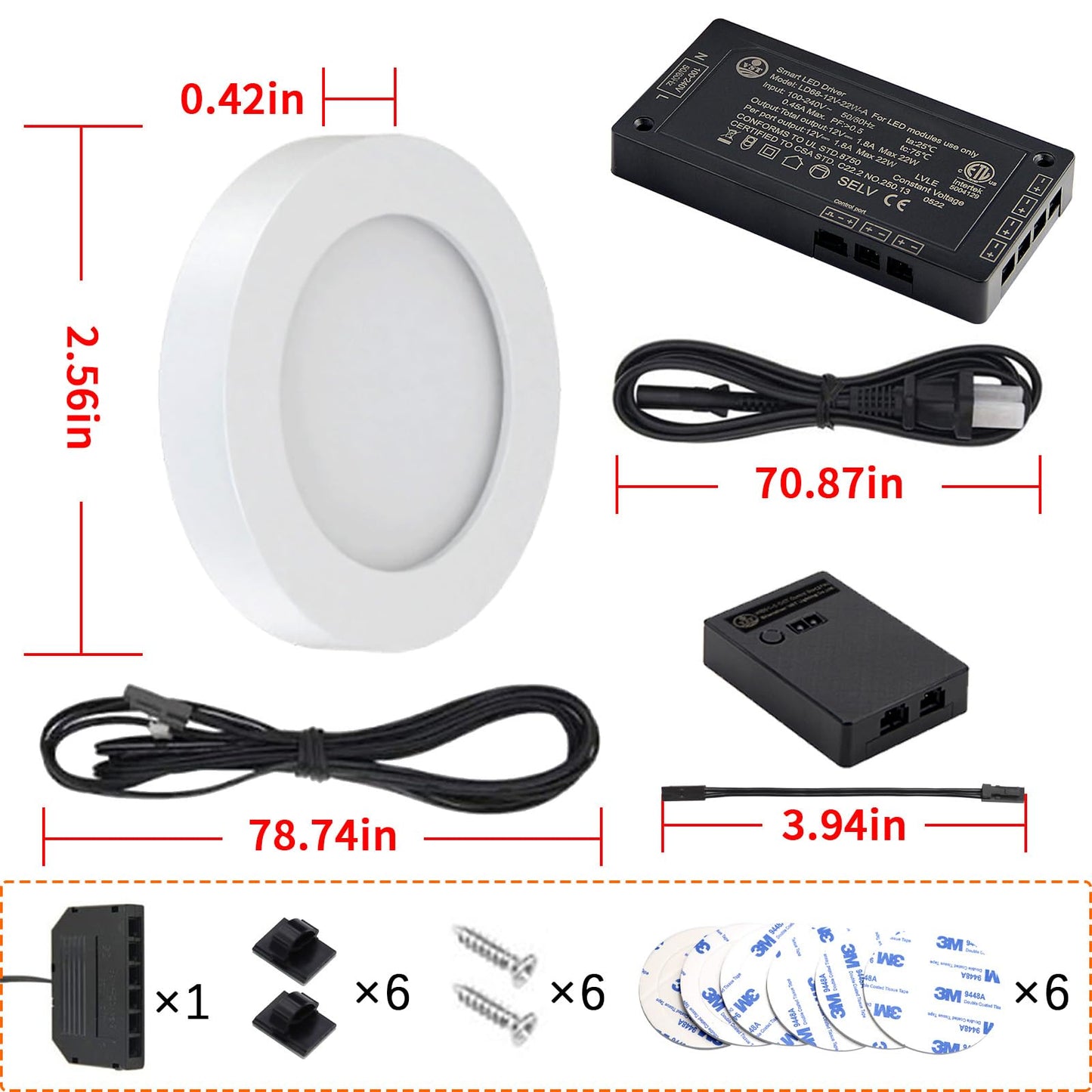 VST Smart Under Cabinet Lighting Work with Alexa Google Home Assistant App Remote Control, Recessed or Surface Mount 12V 2W/pc Puck Light for Kitchen Under Counter, Display Case, 6 Pack 3000K~6000K.