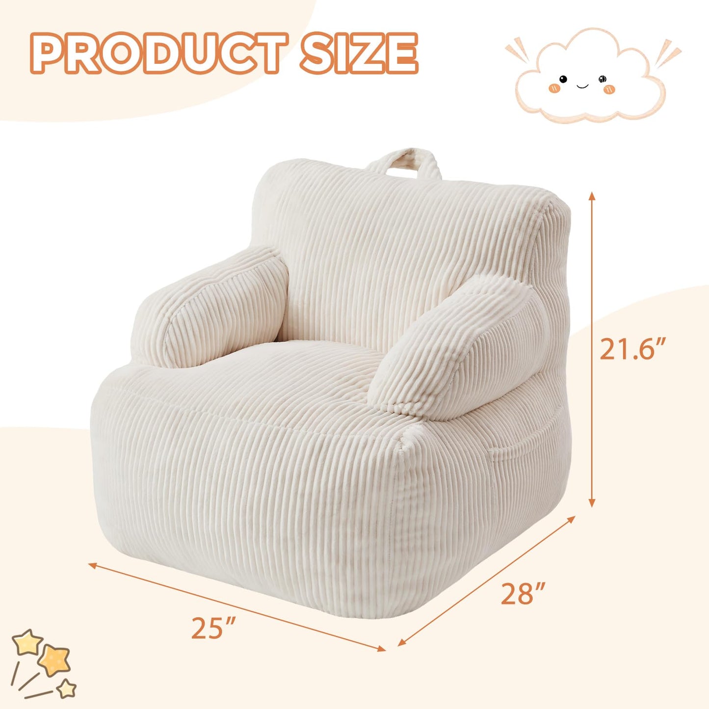 Bean Bag Chairs for Kids with Armrests, Comfy Kids Bean Bag Chair, Stuffed Toddler Bean Bag Sofa for Boys and Girls, Small Bean Bags for with Pocket, Floor Chair for Gaming, Reading & Relaxing, Beige
