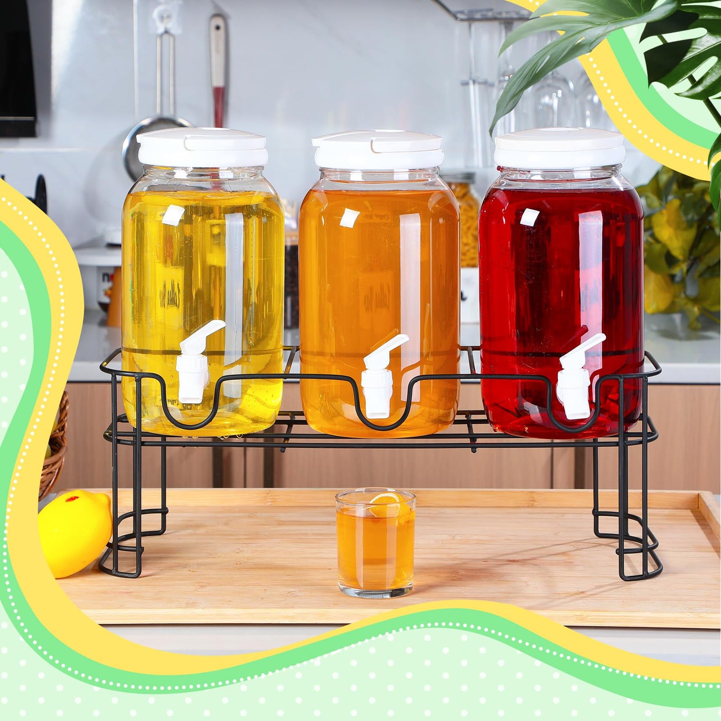 Tanlade Plastic Drink Dispenser with Stand Beverage Dispenser with Sturdy Metal Base Juice Dispensers for Parties Lemonade Jar Spigot for Weddings Countertop, Each 1 Gallon(White)