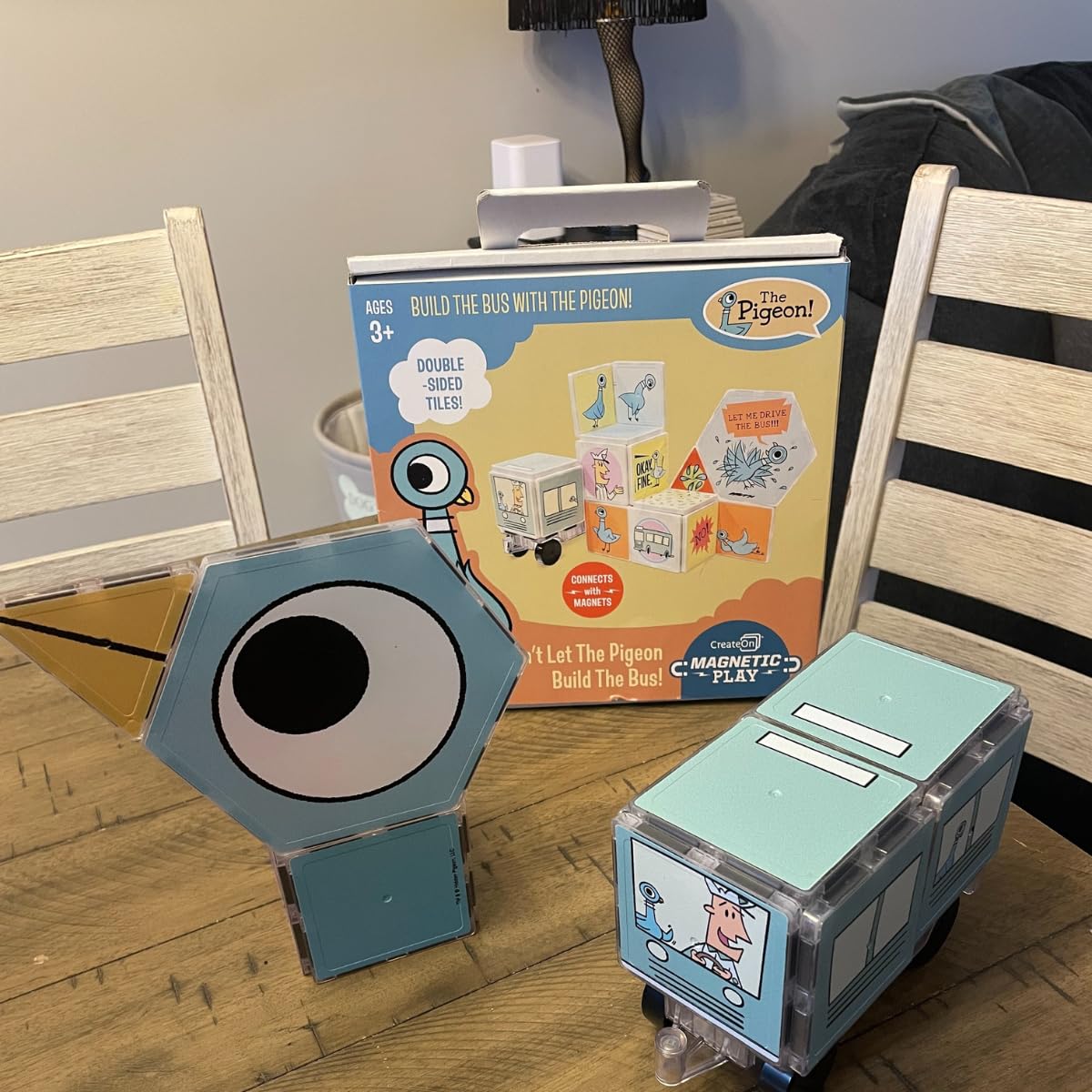 CreateOn Mo Willems - Don't Let The Pigeon Drive The Bus Magnetic Tiles, Magnetic Toy, Travel Toys, Classroom Sensory Toy Blocks, STEM & Montessori Tools for Boys & Girls Ages 3+ (16 Pieces)