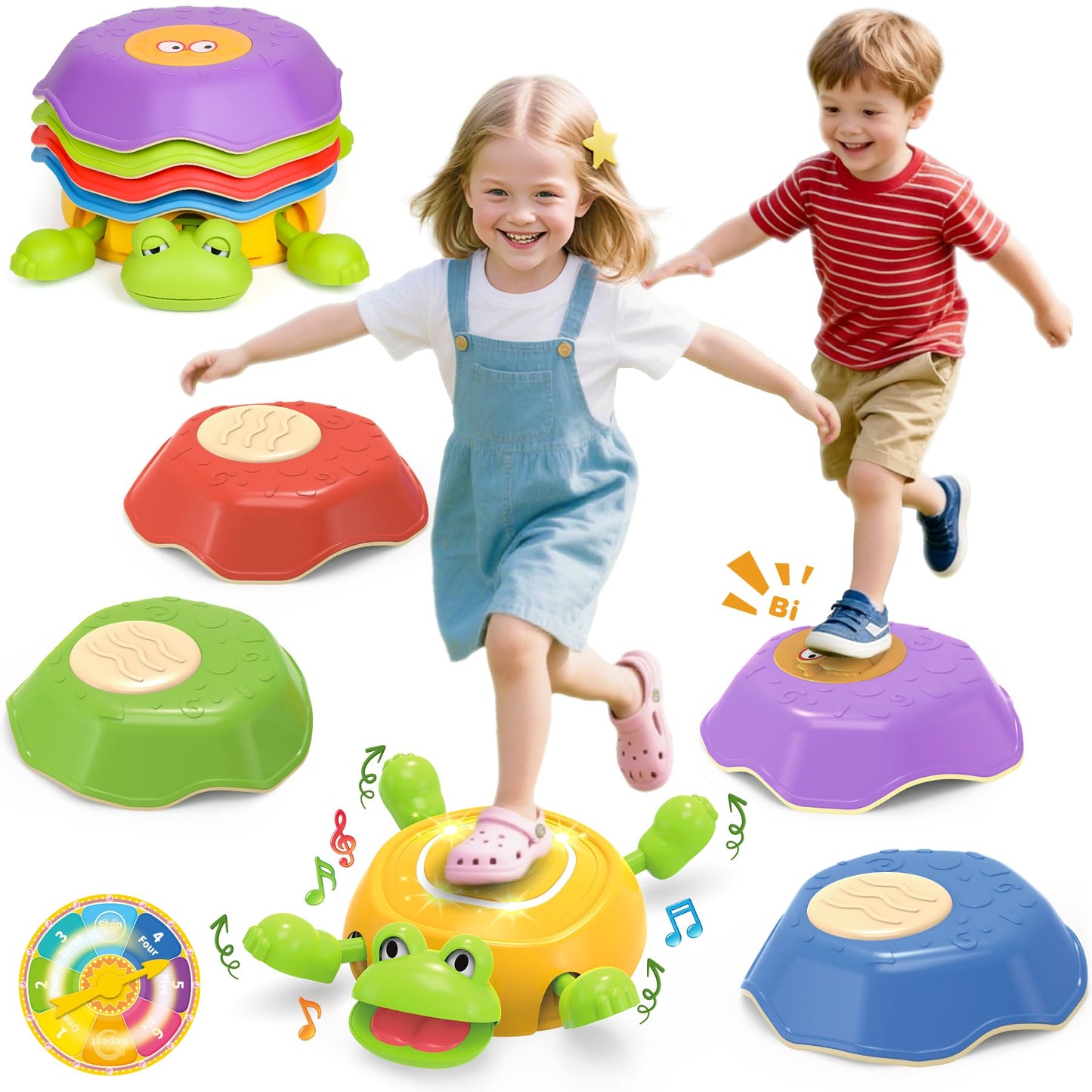 Frog Stepping Stones for Kids, 5pcs Non-Slip Toddler Balance Stepping Stones Toy, Interactive Balance Game with Light and Sound, Toddler Activity Toy Game Toys Indoor or Outdoor Play for Kids Aged 3+