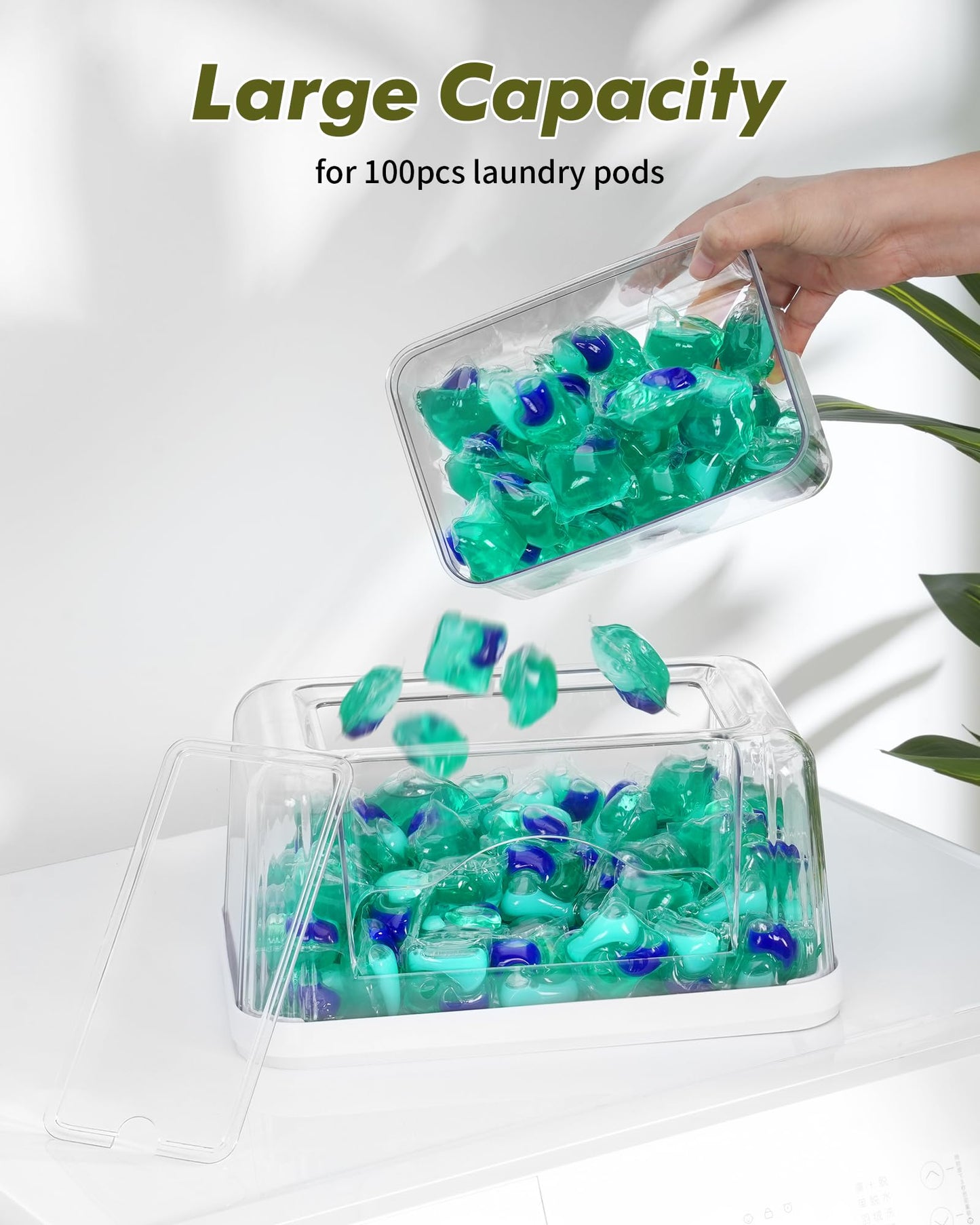 iCASA Trash Bag and Dishwasher Pod Dispenser - 3 in 1 Clear Storage Bins Holder for 13/30/33 Gallon Garbage Bags, Laundry Detergent Pods & Tabs, Under Sink Organizer for Kitchen and Laundry Room