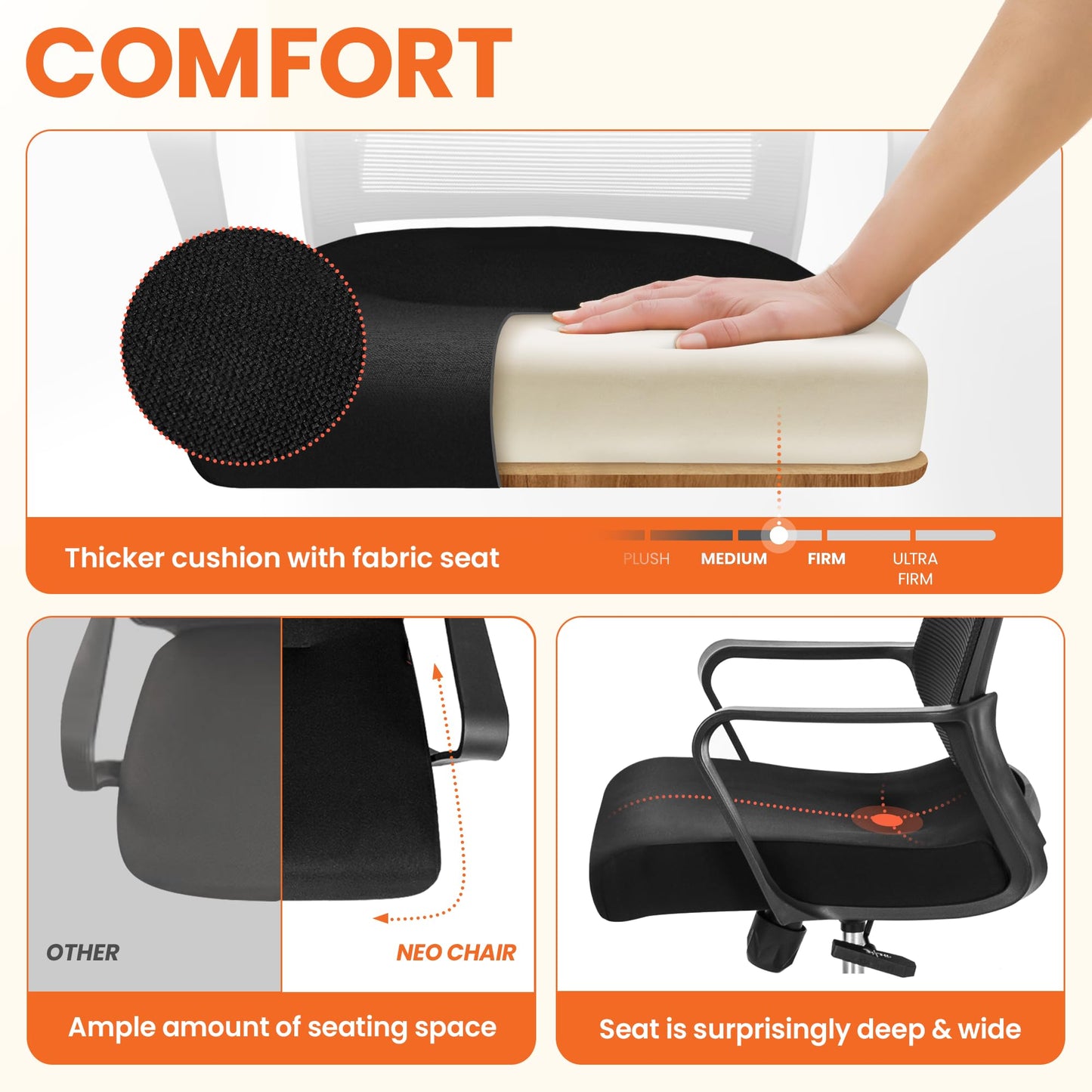 NEO CHAIR Office Desk Chair Gaming Computer Chair Ergonomic Mesh Mid Back with Rolling Wheels Lumbar Support Comfy Swivel Adjustable for Home (Black)