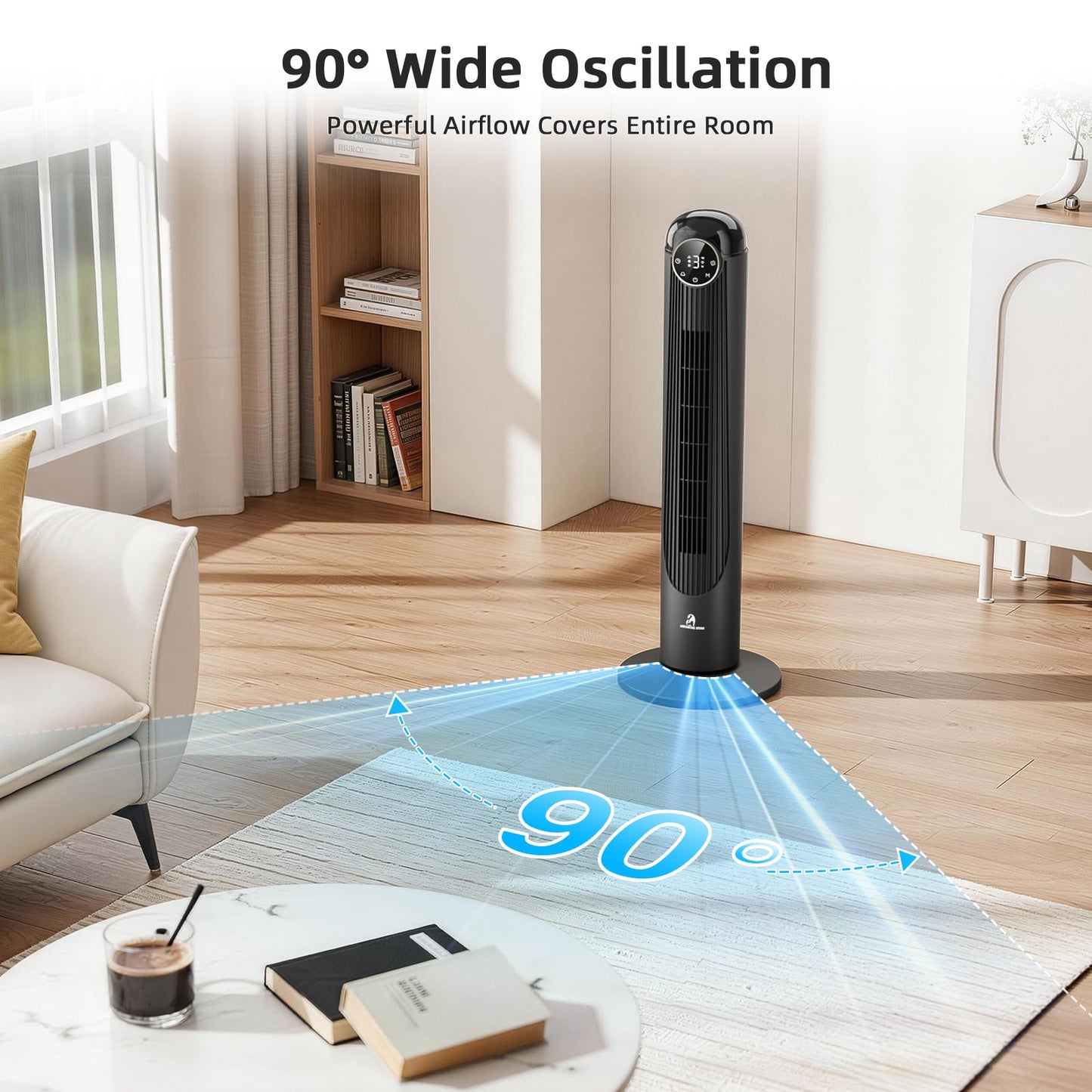 Antarctic Star T36 Tower Fan-36 Inch, Bladeless Oscillating Fan with Remote, 6 Speeds & 4 Modes, LED Display, 9H Timer, Quiet Floor Standing Fan for Bedroom Living Room Office, Black