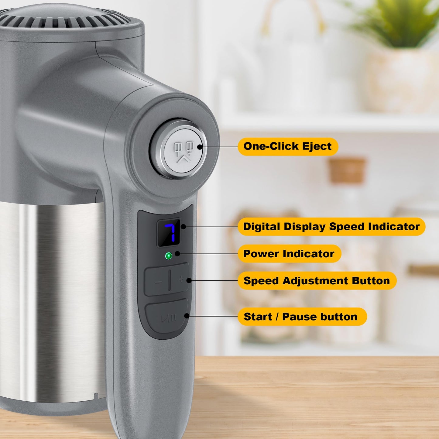 Cordless Electric Hand Mixer, 7 Speed Rechargeable Wireless Handheld Mixer with Eject Button, Long Battery, Quiet Anti-Splash, 6×304 Stainless Steel Attachments & Storage Base for Baking (Silver)