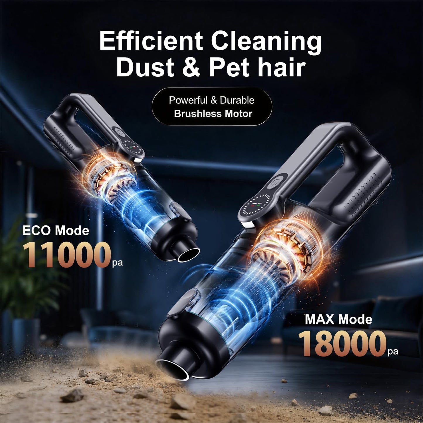LIMIOCASA 18000Pa Cordless Handheld Car Vacuum Cleaner – 35-Min Runtime, LED Light & LCD Screen, 2-in-1 Blower Function – Lightweight 1.9lb Portable Vacuum for Pet Hair, Home & Car Interior (Black)