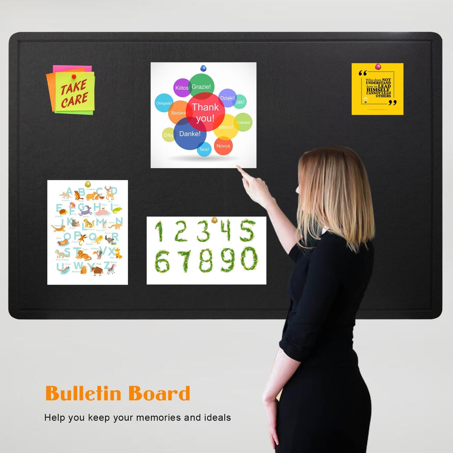 Large Bulletin Board - 60 X 36 inches Cork Board with 30 Pushpin, 5' x 3' Cork Board for Walls Pin Board, Self-Adhesive Felt Board Vision Board Foldable Photo Board for Wall - Black