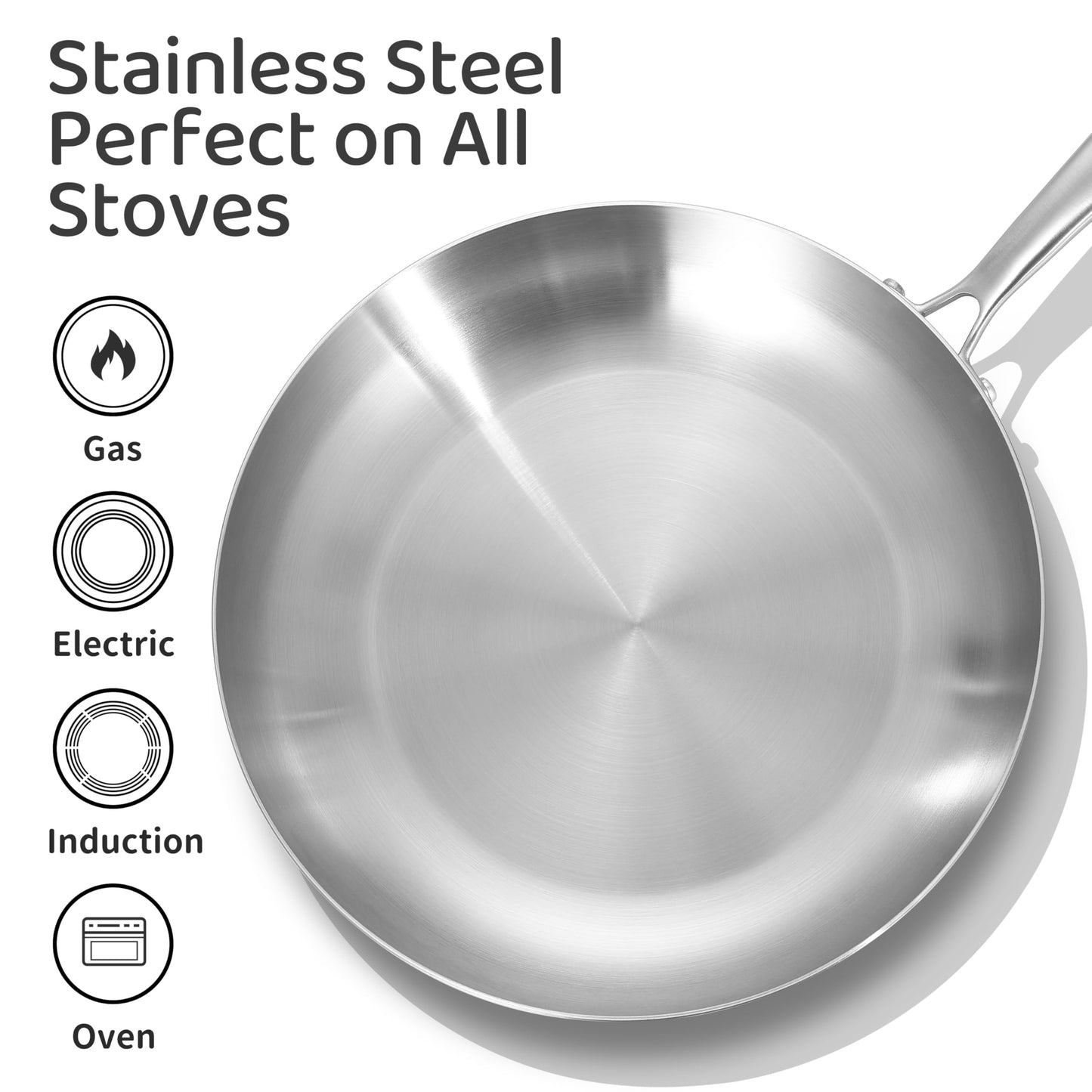 LOLYKITCH 8-10 Inch Tri-ply Stainless Steel Fry Pans and 6 QT Sauté Pan with Lid,Induction Cookware Set,Dishwasher and Oven Safe,Detachable Handle