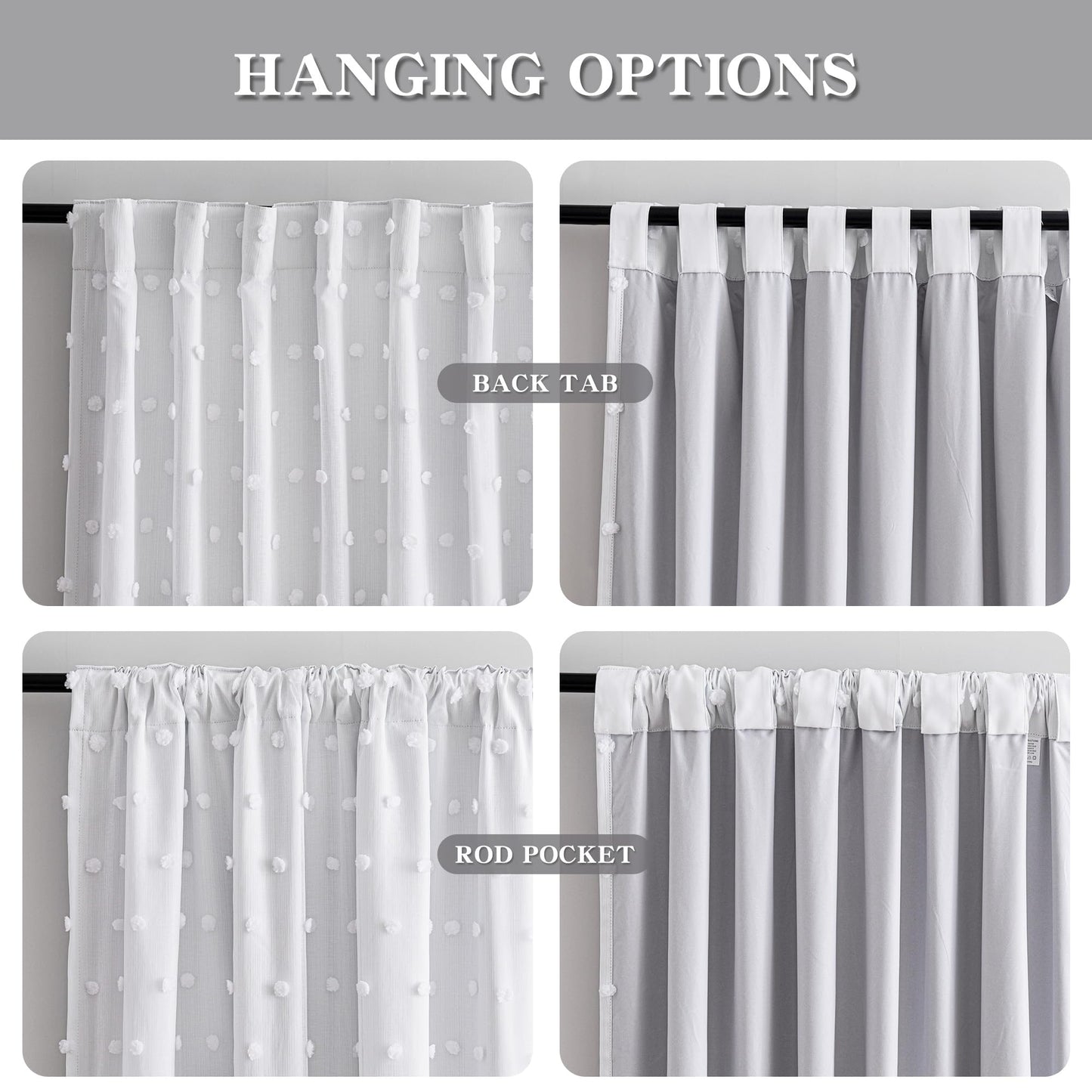 MYSKY HOME White Blackout Curtains for Bedroom 84 Inches Long 100% Light Blocking Drapes for Girls Kids Room Pom Pom Sheer Thermal Insulated Room Darkening Window Panels Back Tab Set of 2, 52W x 84L