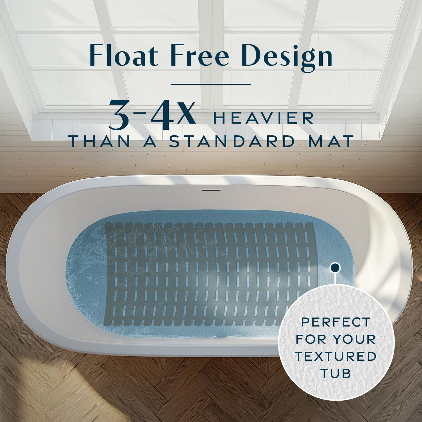 SlipX Solutions Weighted Non Slip Bath Mat for Textured Tub & Shower Surfaces, Patent Pending, Anti Slip Bathtub Safety Without Suction Cups, Doesn’t Float, Works on Tile & Stone 31” x 15”, Tan