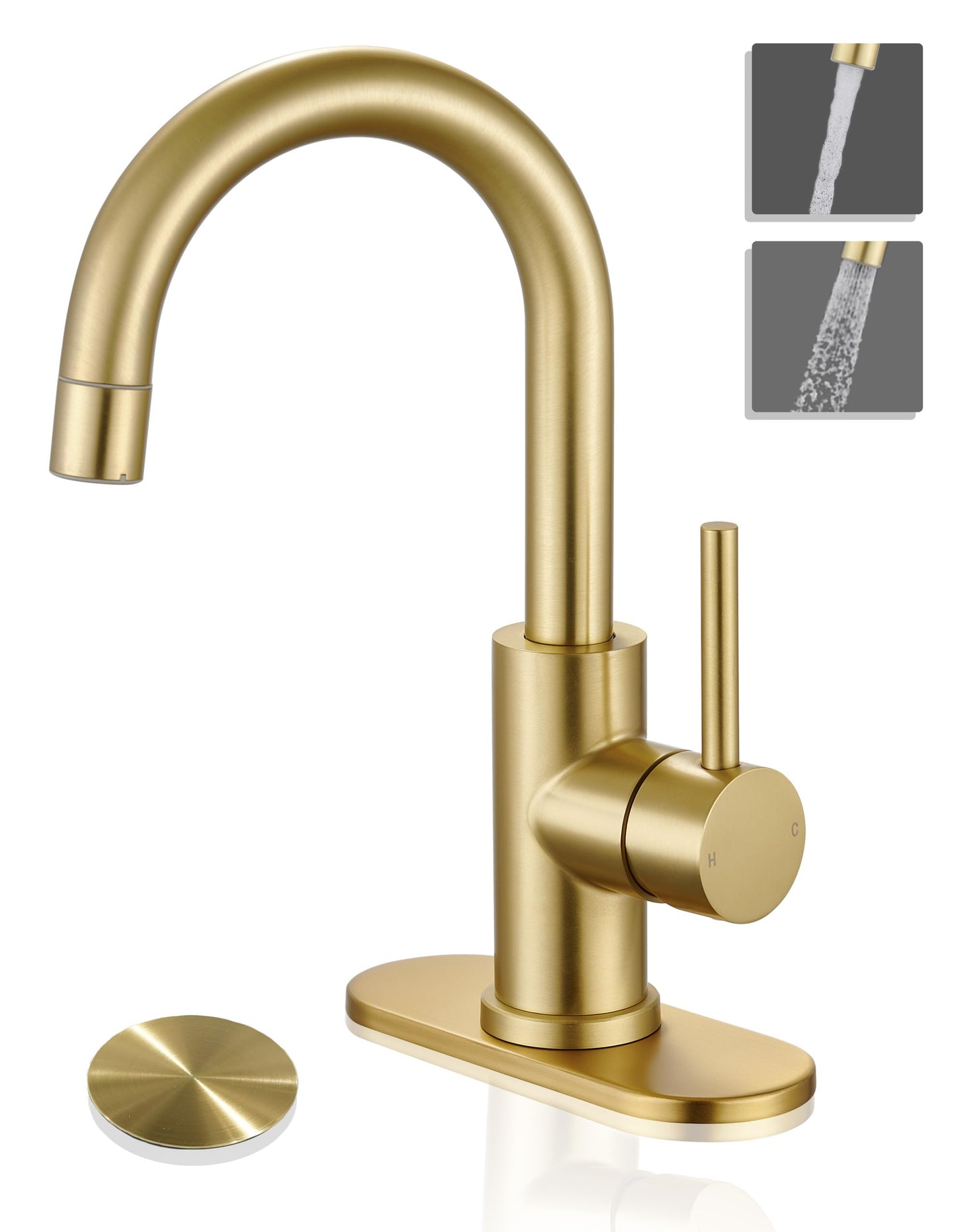Tohlar Gold Bathroom Faucet, Brushed Gold Wet Bar/Pre-Kitchen Faucet for Sink 1 or 3 Hole, Bathroom Sink Faucet with Deck Plate and Sprayer, Single Handle Bar Sink Faucet with Pop Up Drain