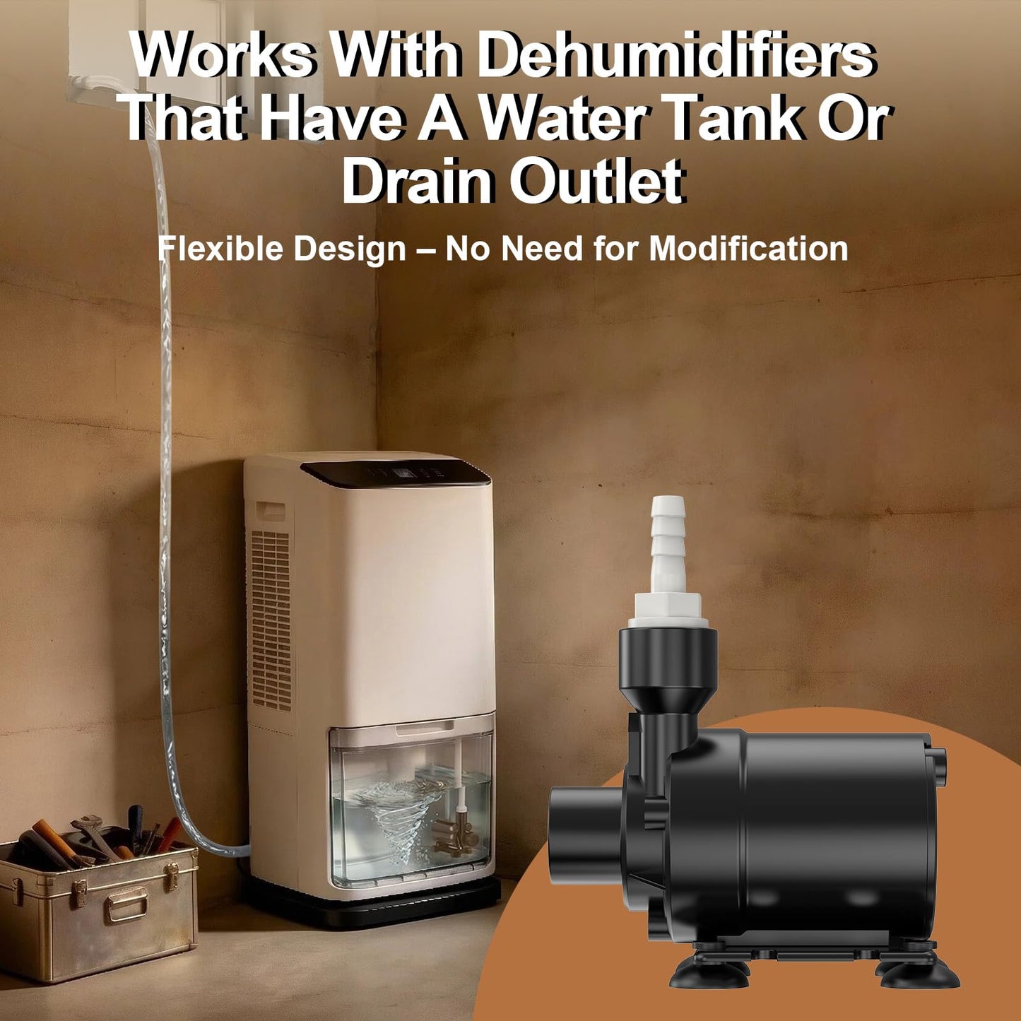 PmpDrTech Upgraded Automatic Smart Dehumidifier Pump, 15FT High Lift, IPX8 Waterproof Mini Pump for Dehumidifier Drain, Auto Water-Level Detection, Ultra Quiet, Fits Most Large Dehumidifier Tanks