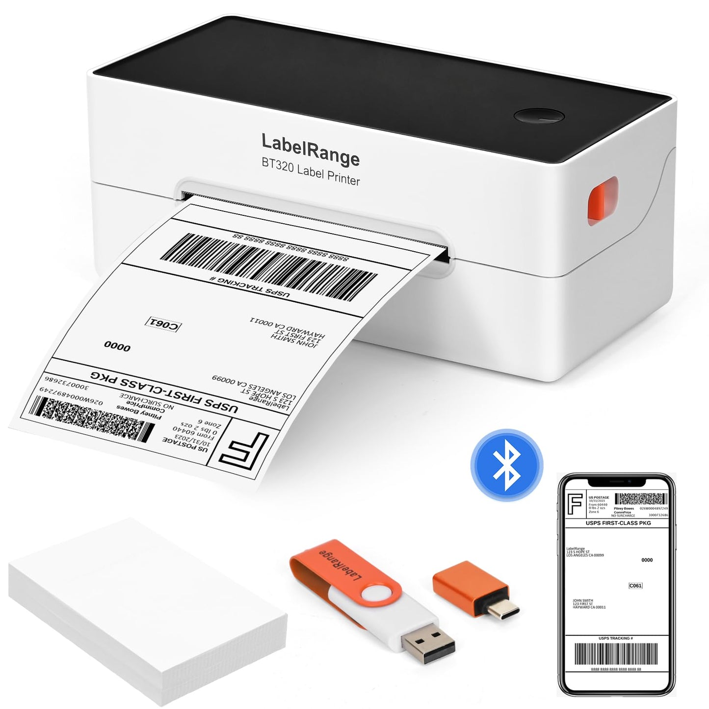 LabelRange Ecommerce Label Printer, Bluetooth Thermal Shipping Label Printer, 4x6 Thermal Printer Compatible with Android, iOS, Windows, Amazon, Ebay, Shopify, Etsy, USPS, Pirate Ship, Shippo