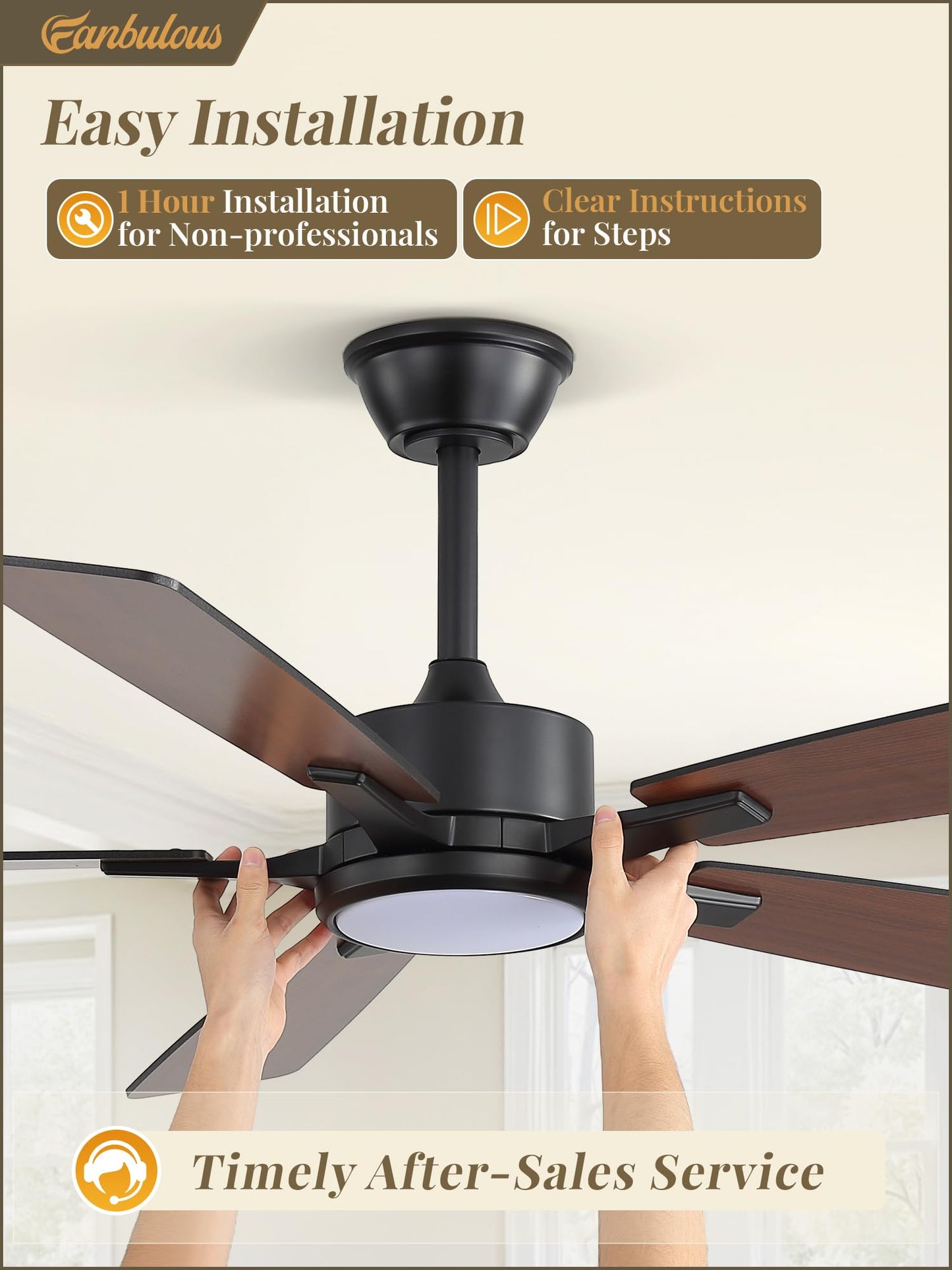 Fanbulous 52 Inch Ceiling Fans with Lights and Remote, Stepless Color Temperature Change & Dimmable 20W LED Ceiling Fan, 6 Speeds Reversible Quiet DC Motor for Bedroom, Living Room, Apartment, Black