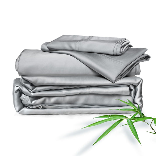 Cleva Sheets Queen Bed Sheet Set, 100% Rayon derived from Bamboo, Luxuriously Soft, Cooling, Double Stitching, 16" Deep Pockets (Queen, Silver)