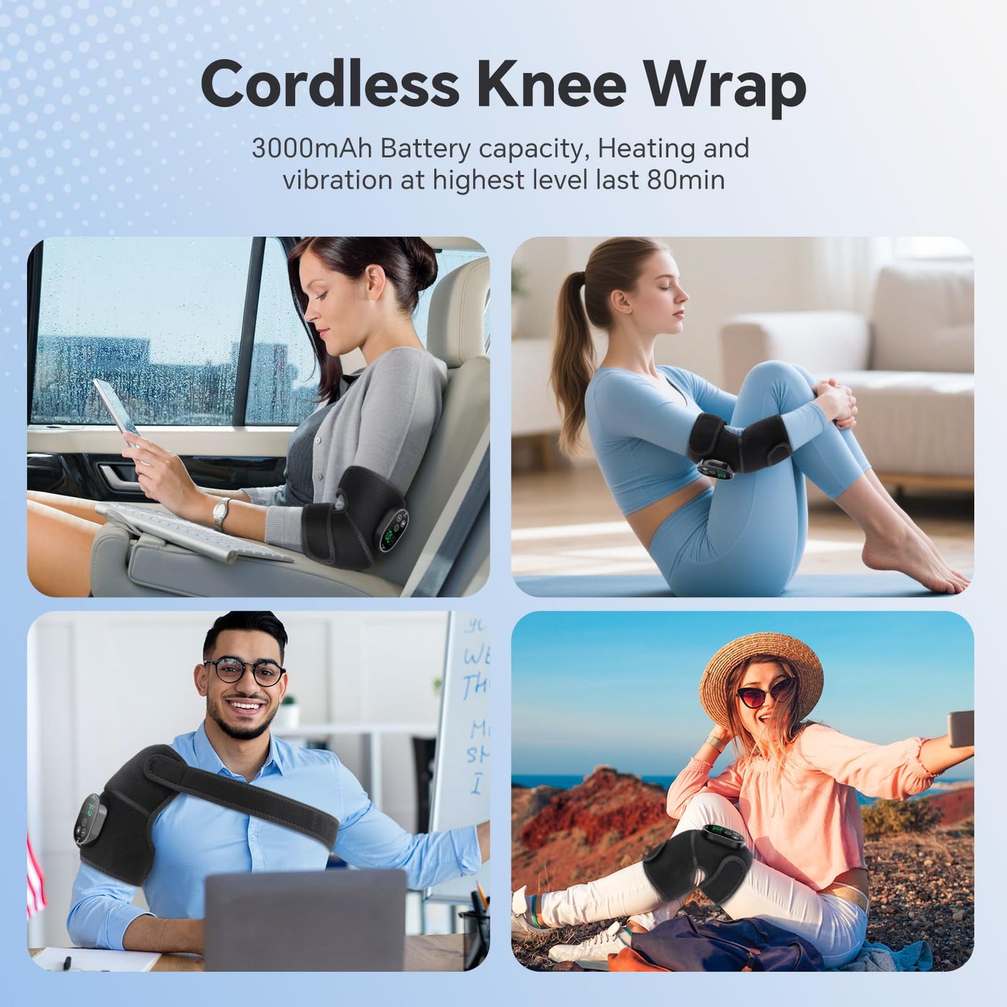Heating Pad for Knee Pain Relief - Cordless Heated Knee Brace with Massager, Heating Knee Warmers Wrap & Arthritic Knees, Ideal for Arthritis & Joint Pain 2PCS