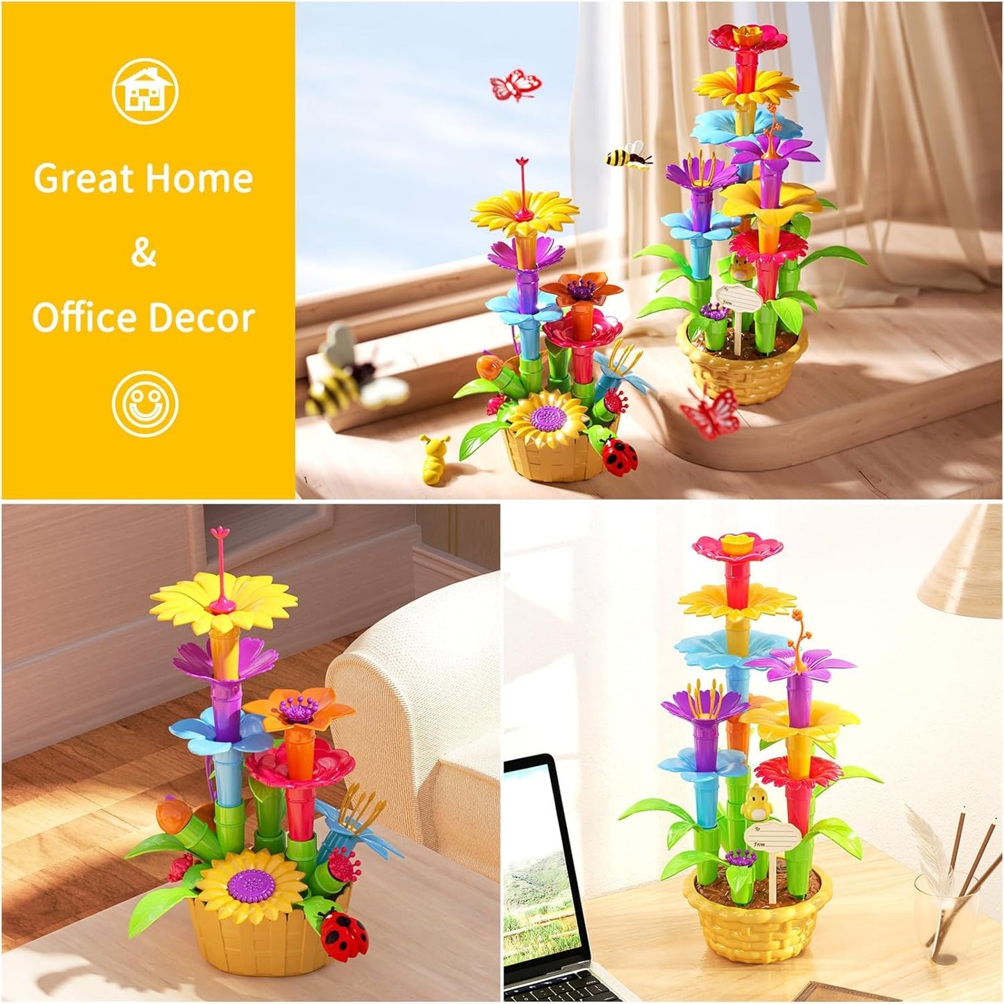 TEMI 138 PCS Flower Garden Building Toys for Girls Toys, Educational STEM Toy and Preschool Garden Play Set for Toddlers 3 4 5 6 7 Year Old Kids Boys Girls, Flower Stacking Toys for Kids Age 3-6