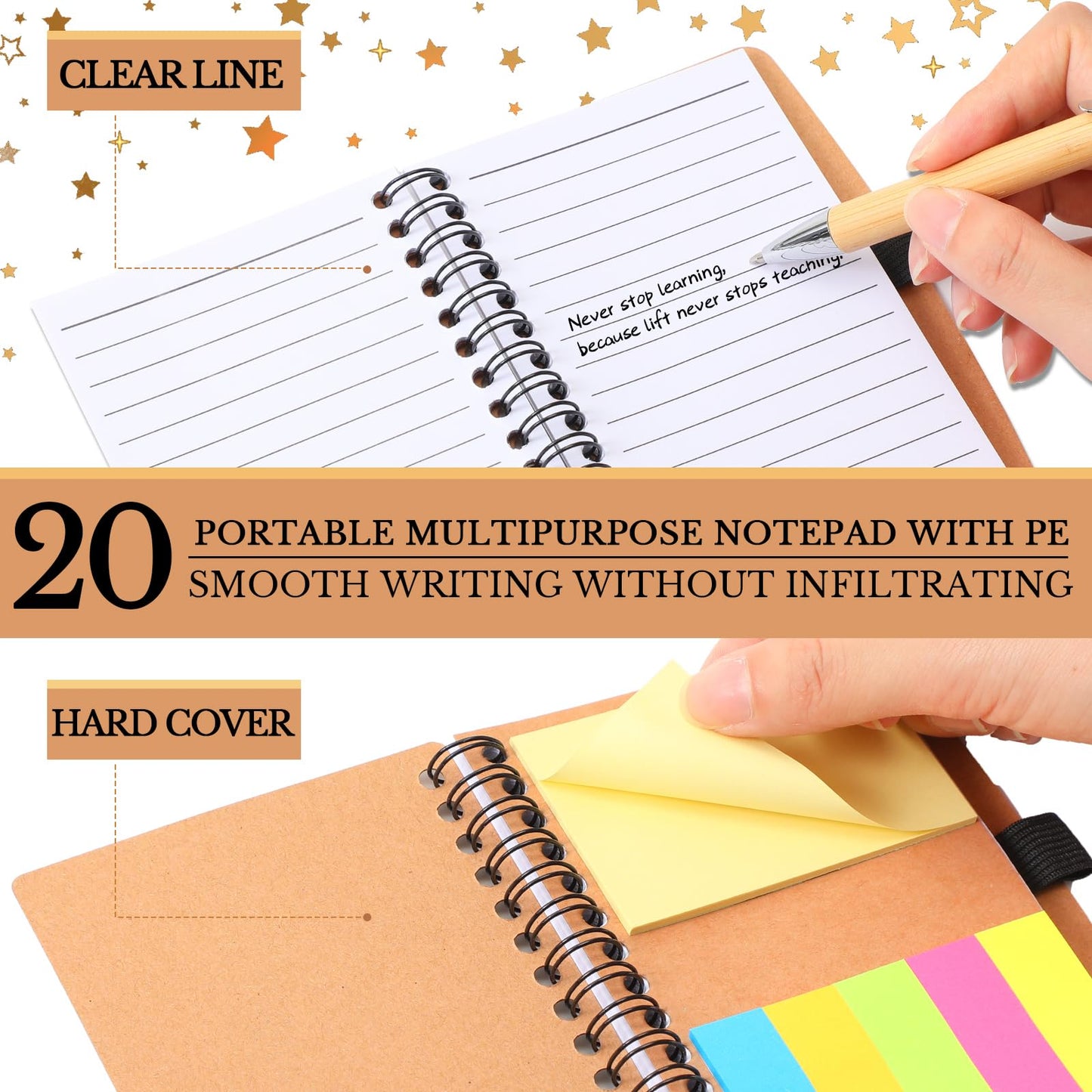 Dinifee 20 Set Graduation Gift Bulk 2026 Inspirational Spiral Kraft Notebook with Sticky Note Bamboo Ballpoint Pen Notepad for Graduation Party Favors Teacher Graduate