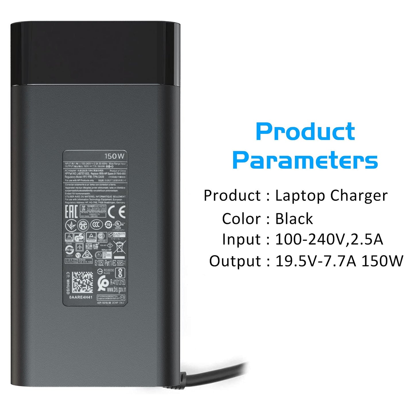 150W AC Charger Fit for HP Zbook 15 16 17 15u 15v G3 G4 G5 G6 G7 G8 G9 ZBook Studio G4 G5 G7 G8 G9 Victus 15 OMEN by 15 17 Pavilion Gaming 15 17 TPN-CA11 TPN-DA09 Laptop Power Adapter Supply