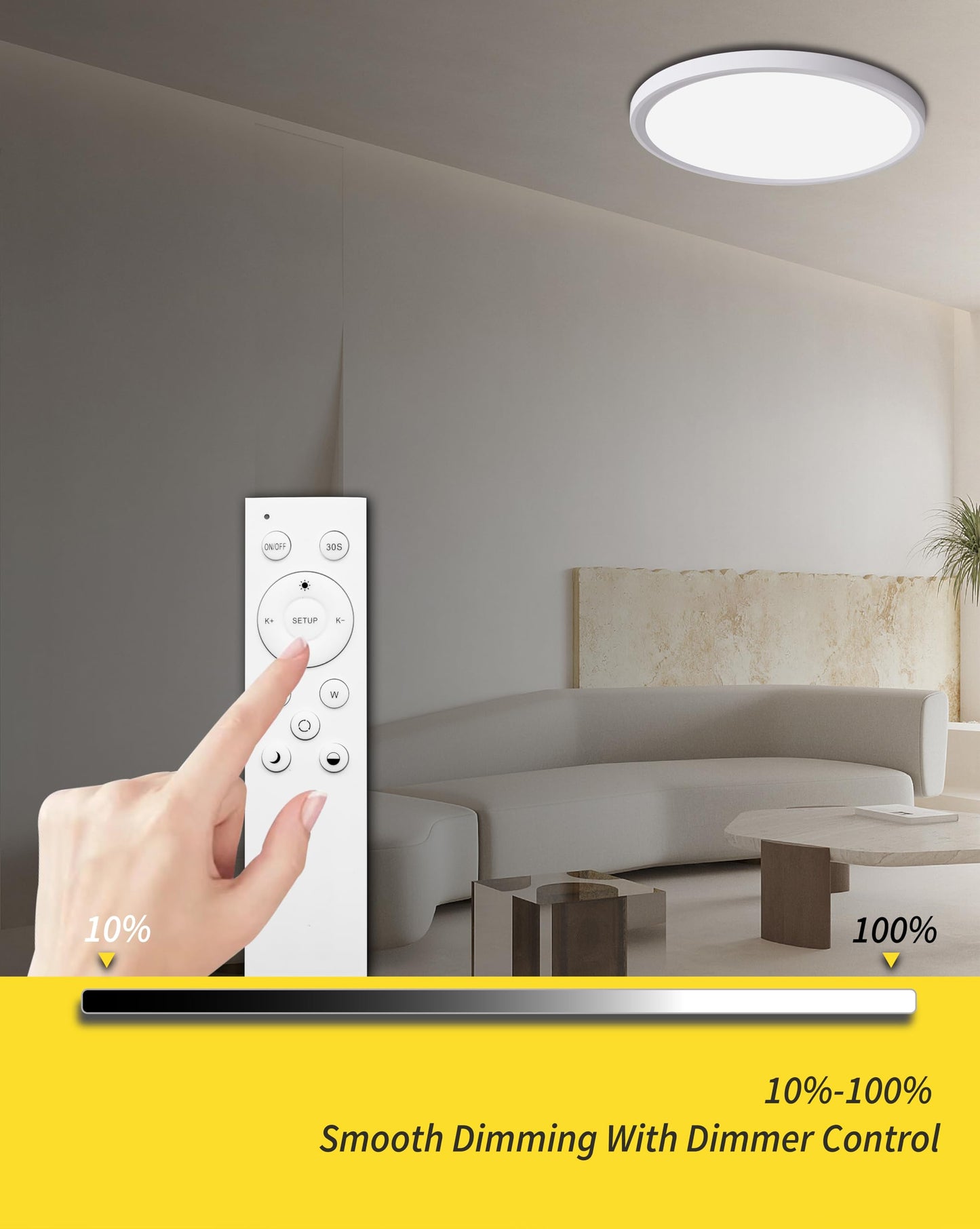 4Pack 12 Inch Remote Control Dimmable LED Flush Mount Ceiling Light Panel,24W 2520LM,2700K-6000K Adjustable Color,Ultra Thin Round White Ceiling Light Fixture for Hallway Kitchen Bedroom Home Office