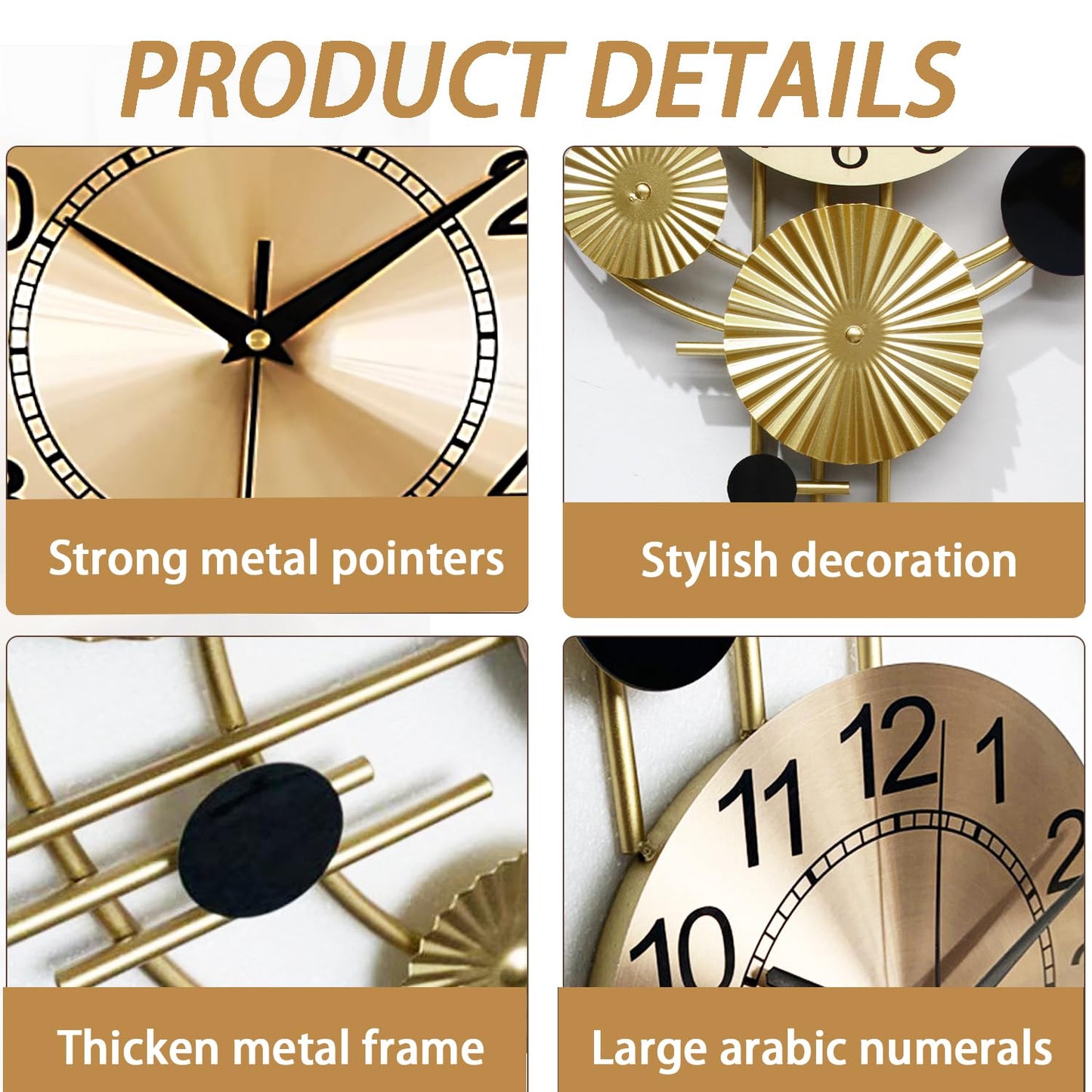 Gilacco Large Wall Clocks for Living Room,Silent Non Ticking,Battery Operated Oversized Round Modern Wall Clock for Bedroom,Farmhouse,Office Wall Decor-17.8x30.7Inch(Golden)