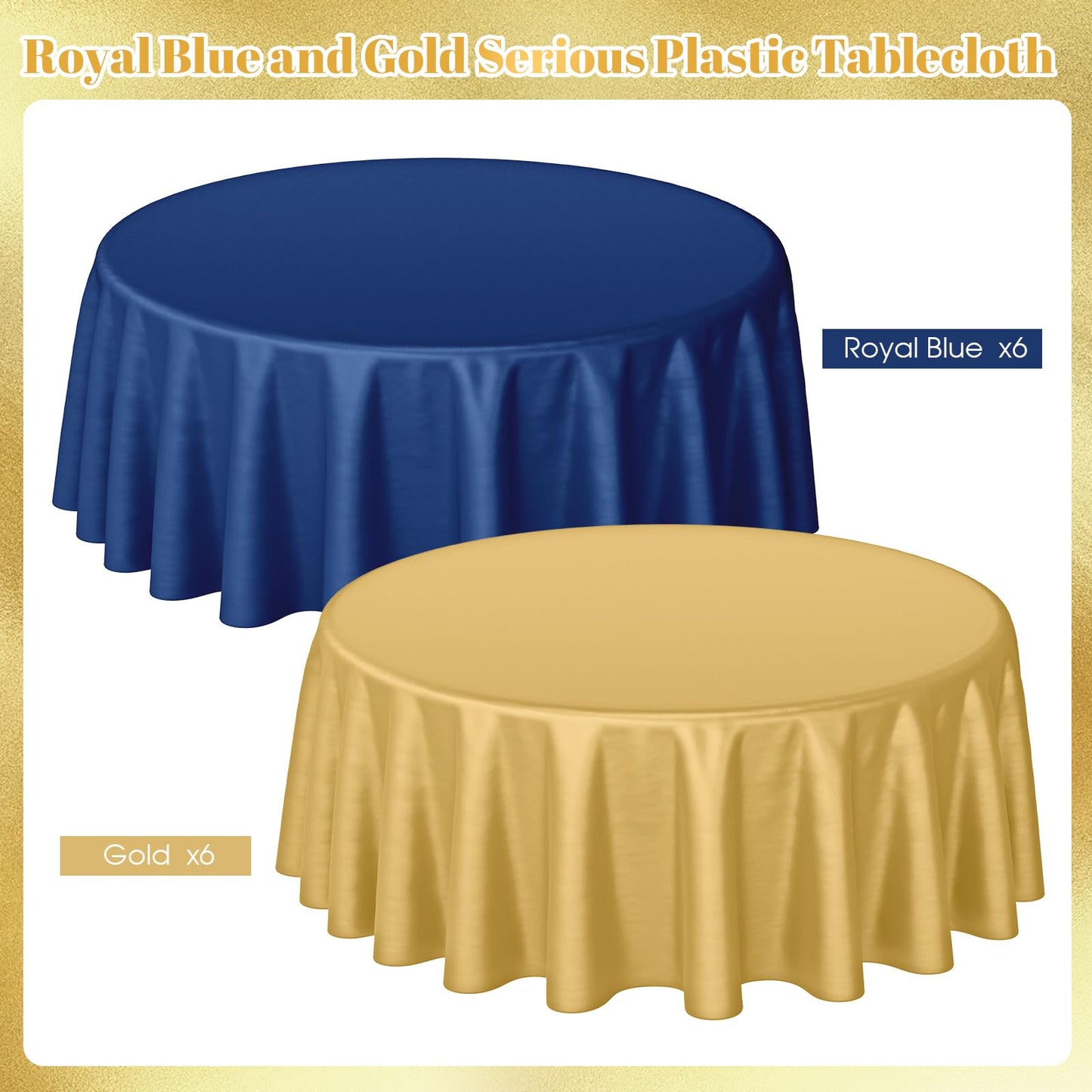 Buryeah 12 Pcs 84 Inch Navy Blue and Gold Round Plastic Disposable Table Cloth Waterproof Tablecloth Circle Table Covers for Passover Graduation Bridal Wedding Birthday Party Gender Reveal Baby Shower