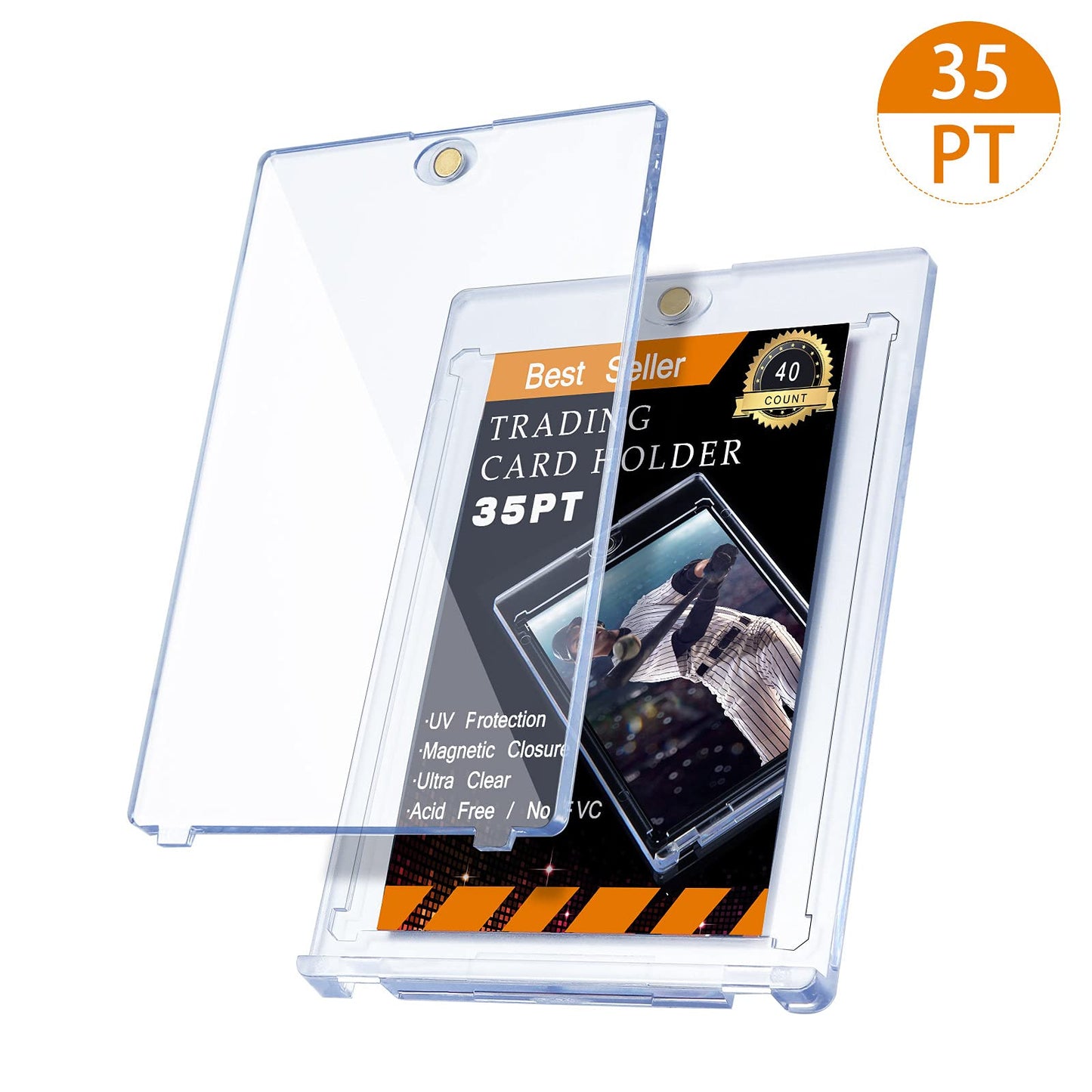 40 Pieces Thick Magnetic Card Holder 35pt Hard Plastic Protector Standard Thickness Trading Cards Sleeves for Collectible Trading Baseball, Sports, Game, Playing, Credit