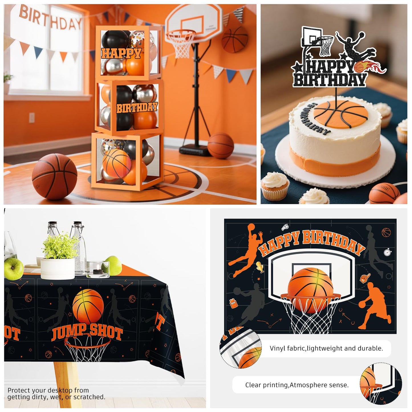 Fexivo 241pcs Basketball Party Decorations, All-in-one Party Set with 20 Serves Disposable Plates, Banner, 2 Tablecloths, Backdrop for Basketball Birthday Party Decorations