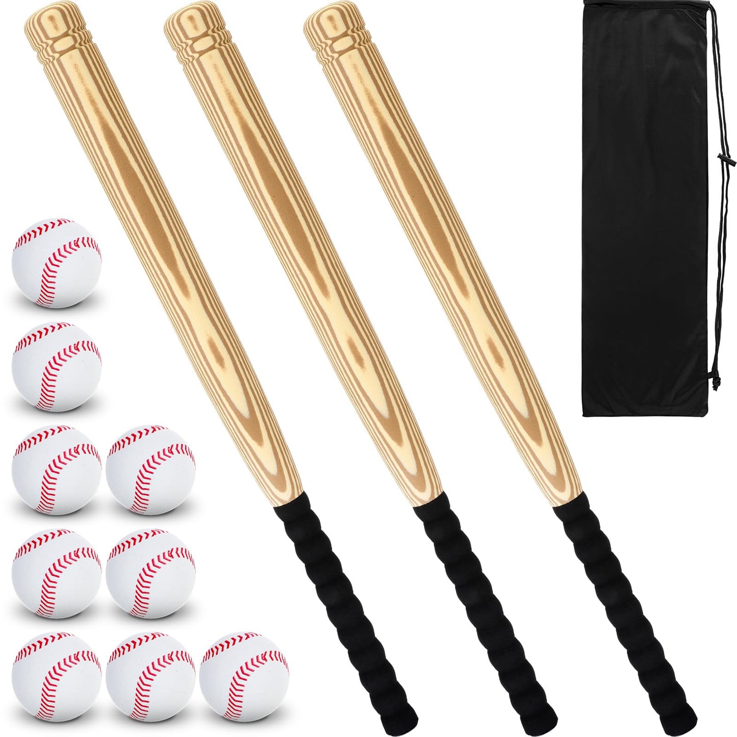 Gemscream 13 Pieces Foam Baseball Bat and Ball Set Includes 3 Pcs 27'' T Ball Bat with 9 Pcs Soft Baseballs 1 Storage Bag for Hitting Indoor Outdoor Sport Gift Playing Game(Classic)