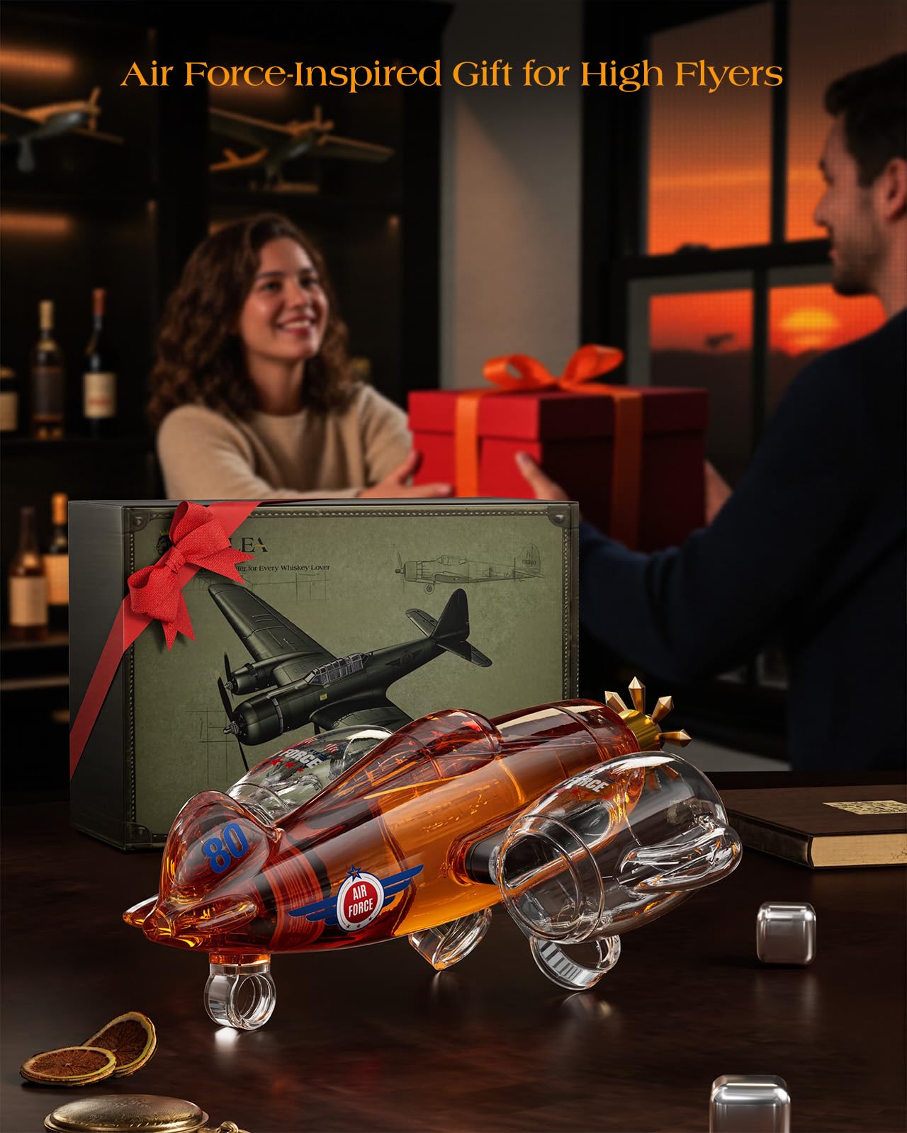 Gifts for Men Dad, Kollea Fighter Aircraft Whiskey Decanter Set with 2 Detachable Glasses, Gag Birthday Gift Ideas for Father, Husband, Boyfriend, Brother, Air Force Fans & Military Lover, Anniversary
