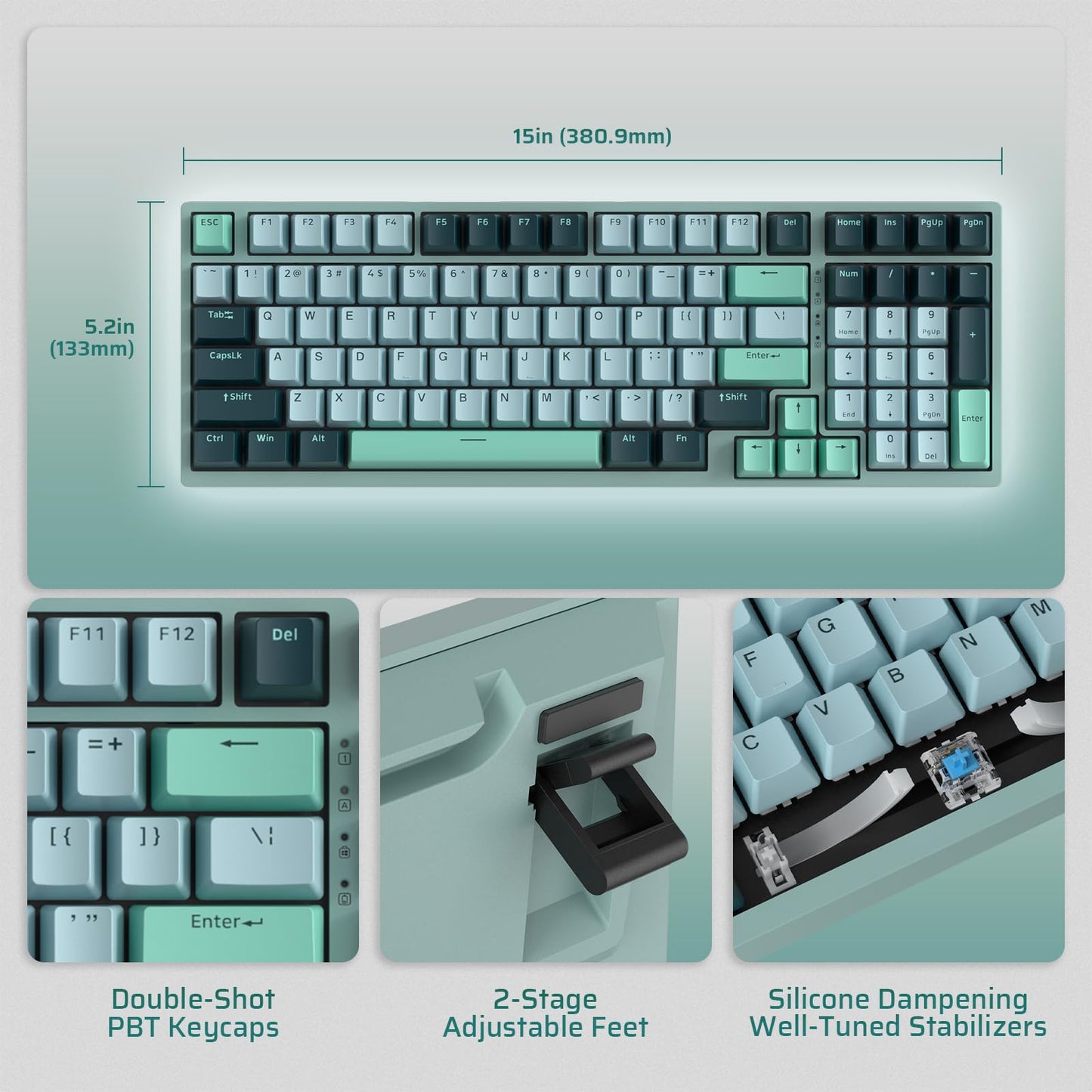 LTC Nimbleback NB981 95% Wireless Mechanical Keyboard, 2.4G/ BT/USB-C Wired RGB 98 Keys Gaming Keyboard, 3-Layer Dampener, Hot Swap PCB, Software Support, Custom Linear Switch