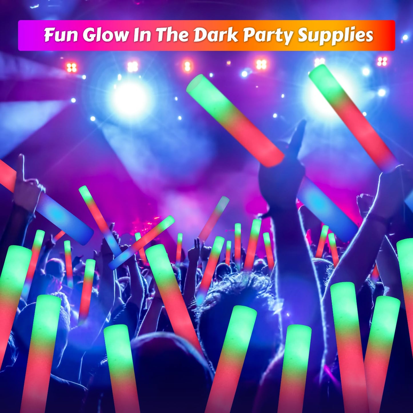 OLUPP 70 PCS LED Foam Glow Sticks Bulk, Glow in the Dark Party Supplies with 3 Modes Colorful Flashing, Foam Light Up Sticks for Wedding,Birthday,Neon Party,Carnival,Concert,New Year