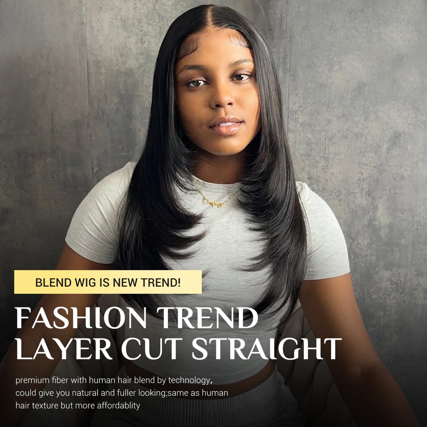 TESLAL Blend Wigs Human Hair Glueless Wear and Go Glueless Wigs Human Hair Pre Plucked Pre Cut Layered Wig Straight 6X6 Synthetic and Human Hair Blend Wig 20Inch Black Color 260% Density