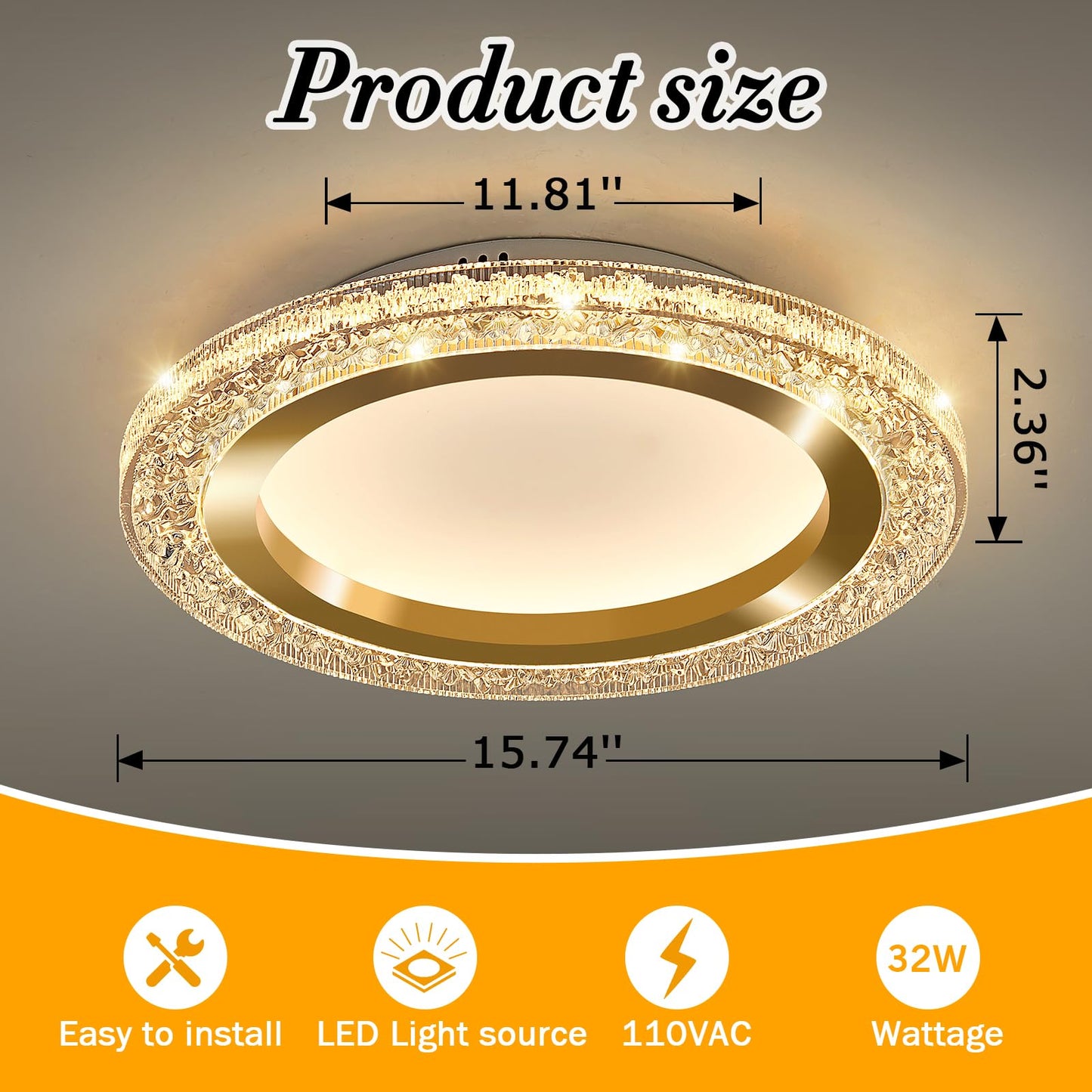 UOFUS 32W Gold LED Flush Mount Ceiling Light 15.7inch Modern Round Ceiling Light Fixture 3000K-6000K Super Bright Circle Ceiling Lamp for Bedroom Kitchen Bathroom Entryway Hallway Stairwell