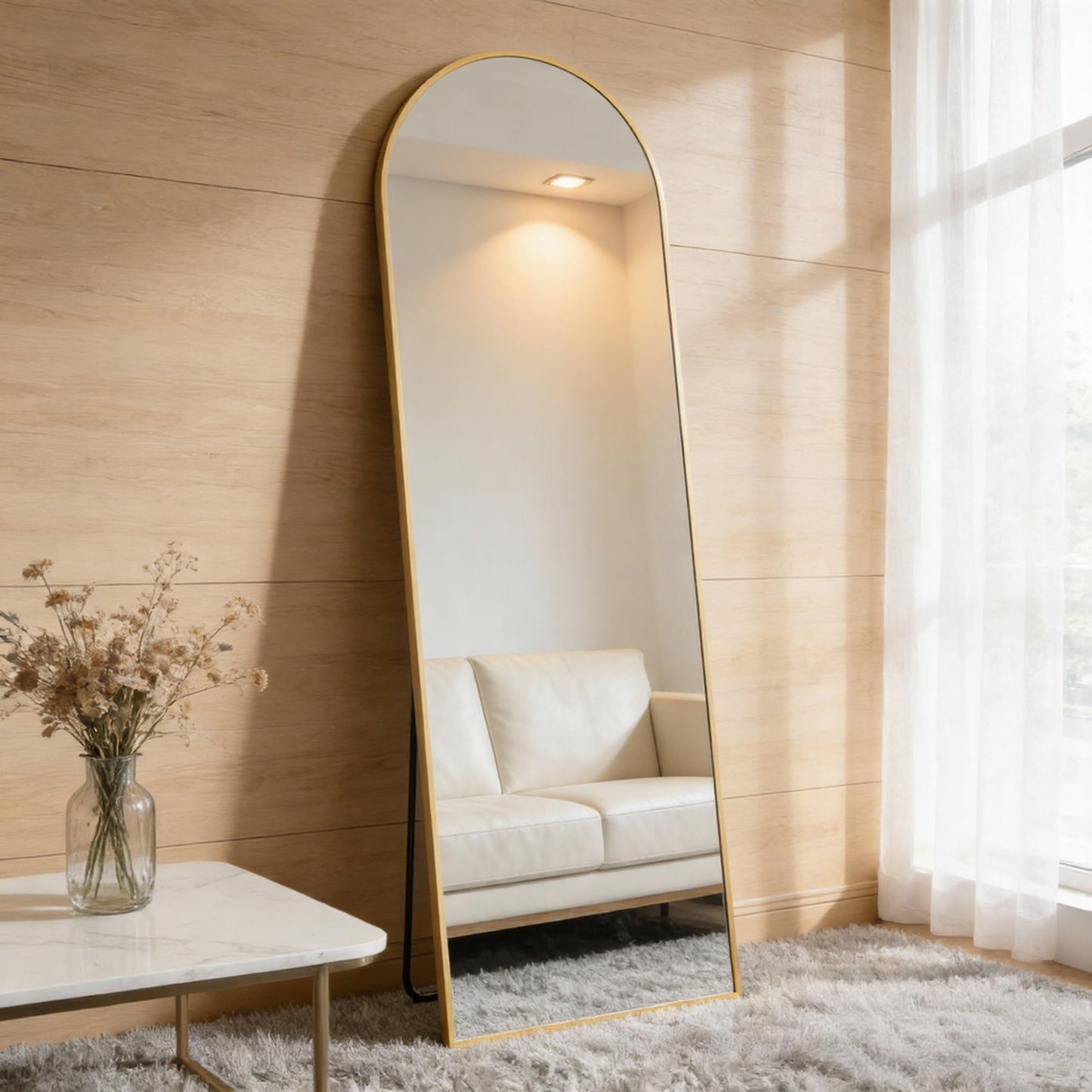 NEWBULIG 64"x21" Arched Full Length Mirror, Full Body Floor Mirror with Aluminum Alloy Thin Frame, Wall or Standing Mirrors for Bedroom, Living Room, Dressing Room, Gold
