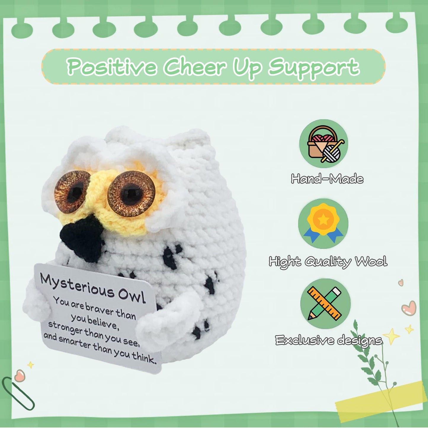 PoccroToys 10pcs Positive Crochet Mini Animals Bulk Valentines Day Birthday Gifts for Women Kids Adults Coworkers Men Teens Handmade Employee Teacher Staff Appreciation Thank You Gift Small Cute Toy