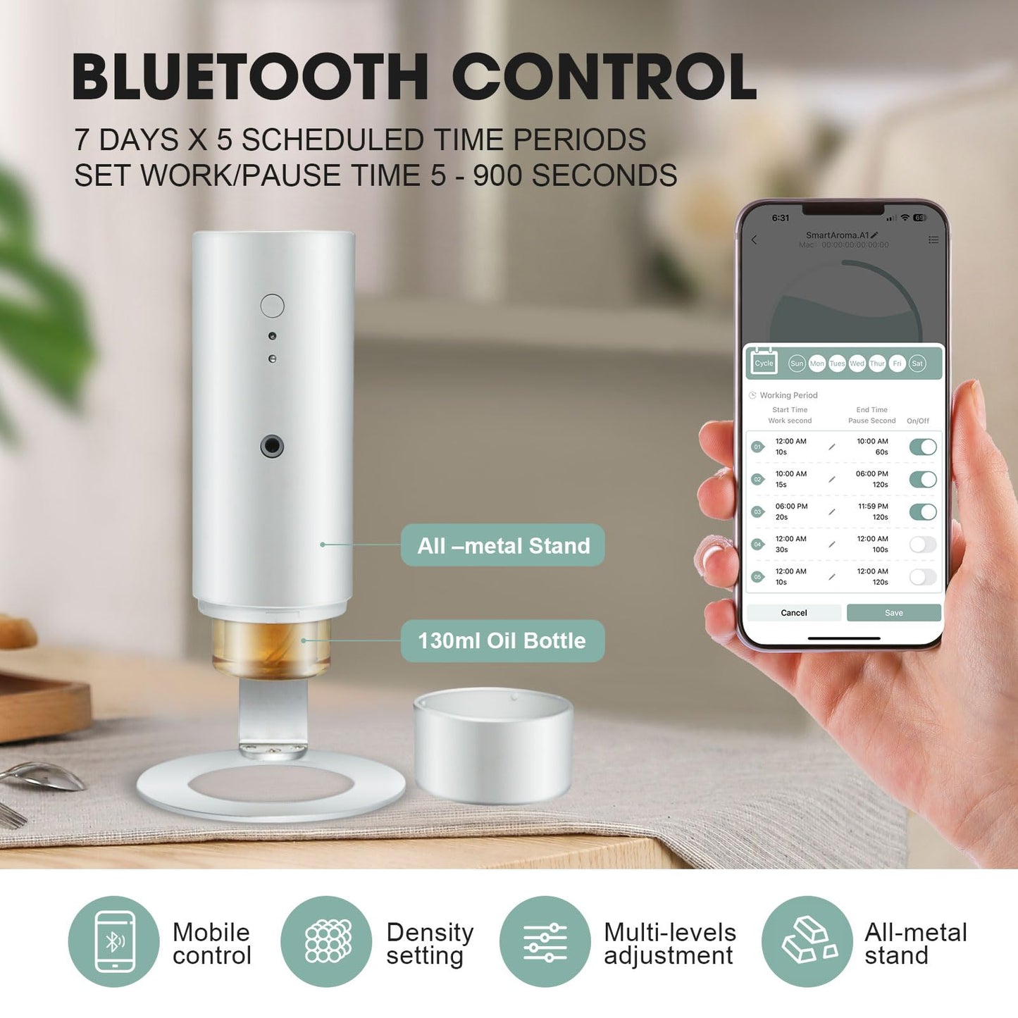 OScentPro Bluetooth Scent Air Machine for Home, 130ml/1000 Sq. Ft Smart Aromatherapy Waterless Diffuser for Essential Oils, Desktop Aroma Diffuser for Business, Office, Spa, Living Room