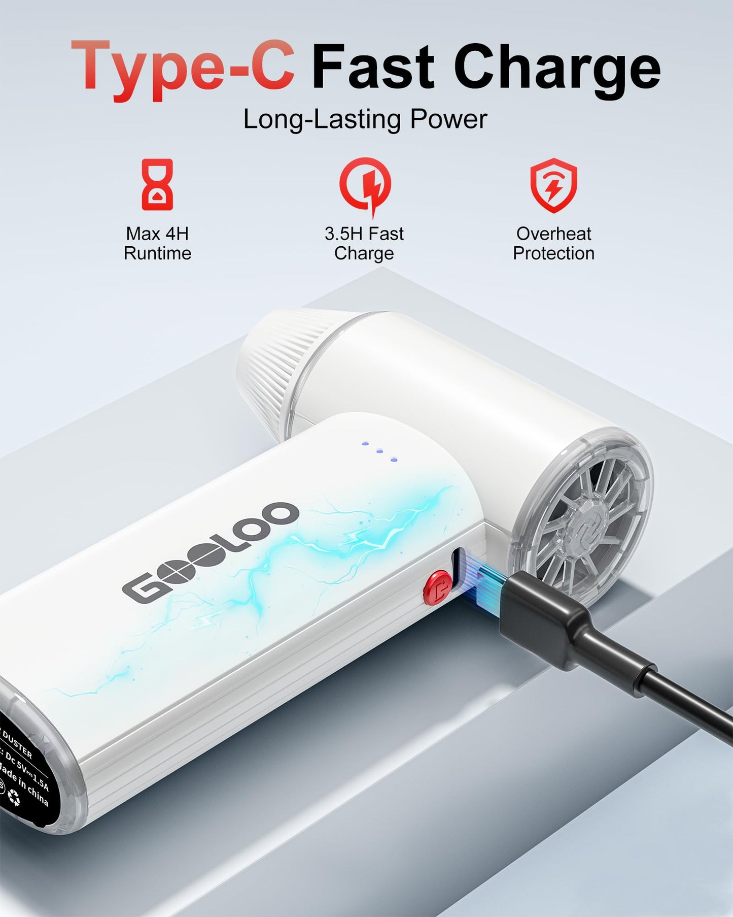 GOOLOO F3 Electric Air Duster- 150000RPM 52m/s Super Power Car Duster, Variable Speed Air Duster Rechargeable with Fast Charging, Mini Dust Blower for Computer, Keyboard, House, Outdoor and Car