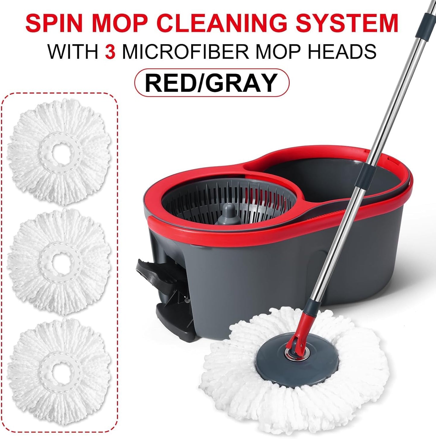 MENSHINE 360° Spin Mop and Bucket Set Cleaning System,Mop and Bucket with Wringer Set for Home,Wet Dust Mop for Floor Cleaning with 4 Mop Heads