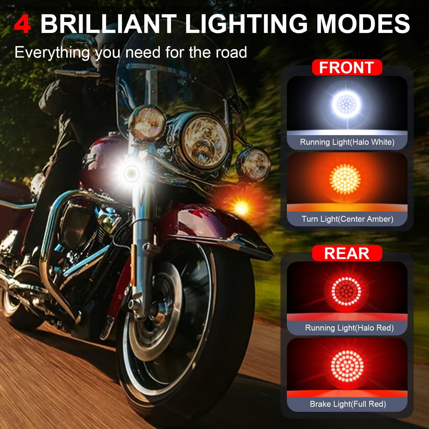 AEEAST 3 1/4 Inch Motorcycle LED Turn Signals 1157 1156 Front Rear LED Blinker 48LEDs Flat Housing Style Fit for Harley Davidson Road King Electra Glide Ultra Classic Softail 1986-Later