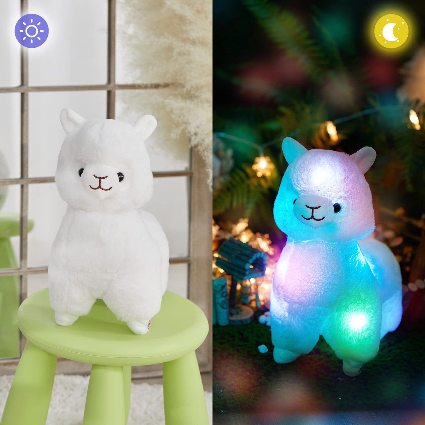 Bstaofy 14" Light up Llama Stuffed Animal Plush Toy LED Soft Blushing Alpaca Night Light for Kids Christmas Birthday Halloween Festival Gifts