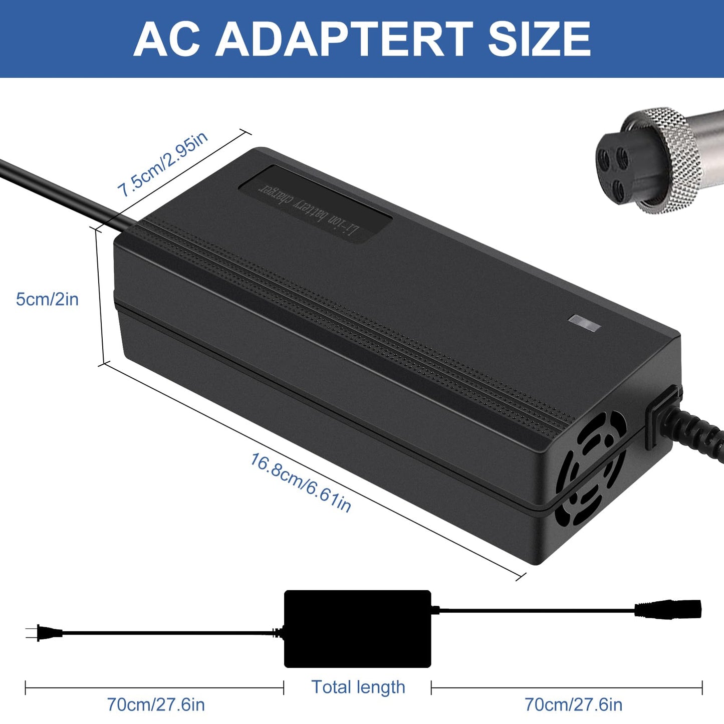 54.6V 2A (120W) 3 Prong Scooter Charger for Evercross H5/ Vsett 8, 8+, 9+(NOT for 9)/ JOYOR S5, G5, Y7-S/for KAABO Mantis 8, 8 Pro/Zero 8, 9 for 48V Lithium Li-ion Battery with 3 Holes Connector