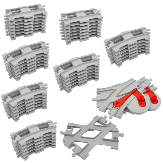 47-Piece Train Track Set,Classic Railway Track with 30 Curved Tracks,14 Straight Tracks,2 Switch and 1 crossoverTracks-Compatible with All Major Brands,Light Grey Toy Track Accessory for Kids