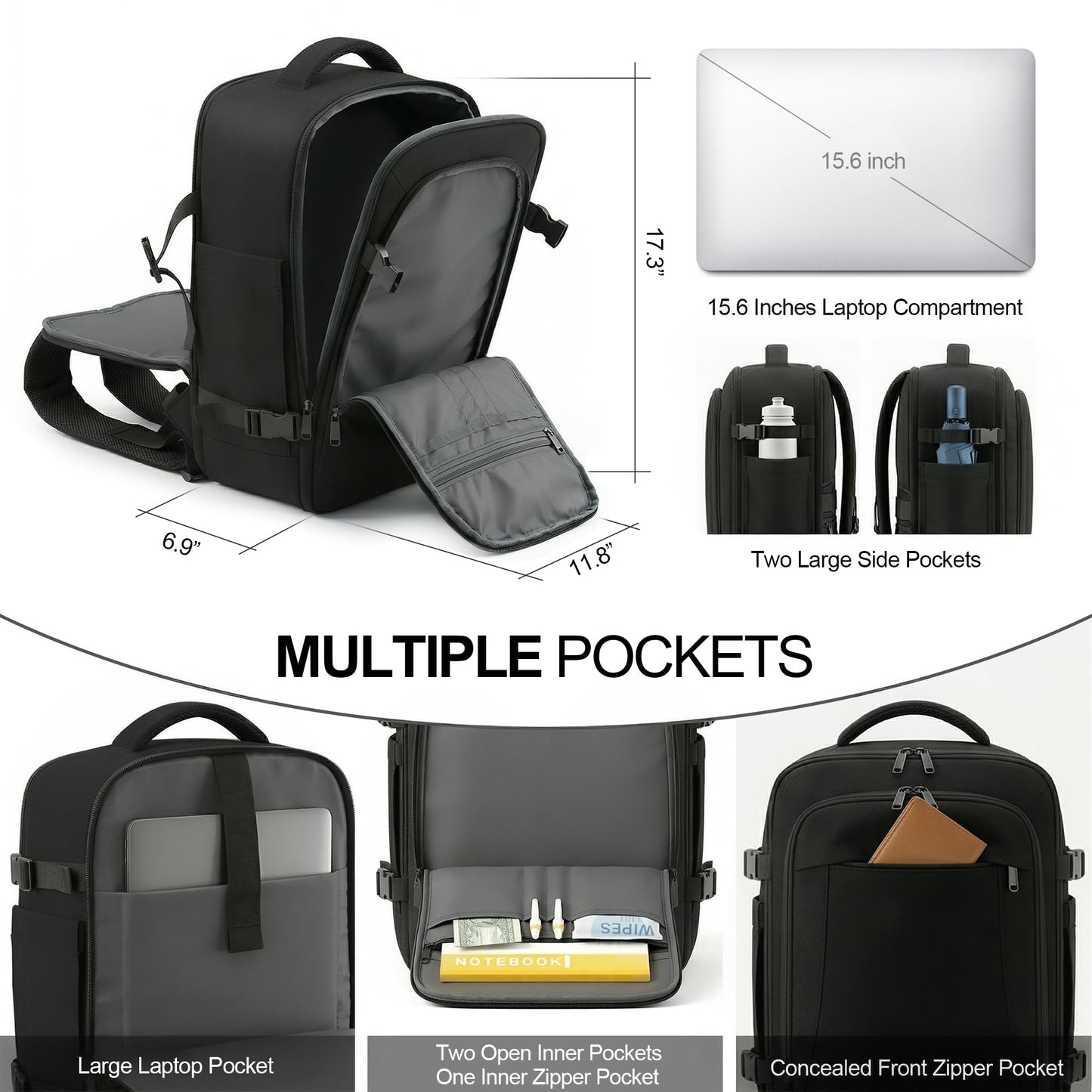 TILYMOL Travel Backpack for Women & Men - 15.6 inch Laptop Backpack Airplane Flight Approved, Large Carry On Anti-theft Bag for Travel Work Business Weekender