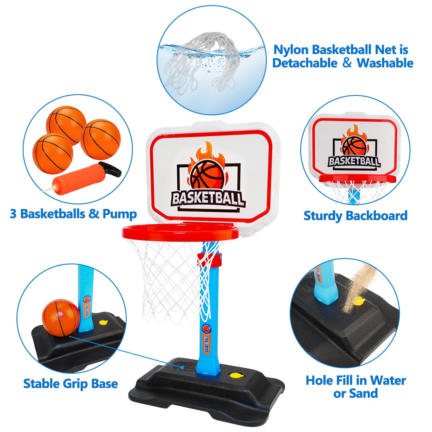 Toddler Basketball Hoop for Kids 1-3, Mini Adjustable Basketball Hoops Indoor with Balls Outdoor Pool Basketball Goal Sports Play Toys for 1 2 3 Year Old Baby Boys Girls First Birthday Gift Age 1-2-3