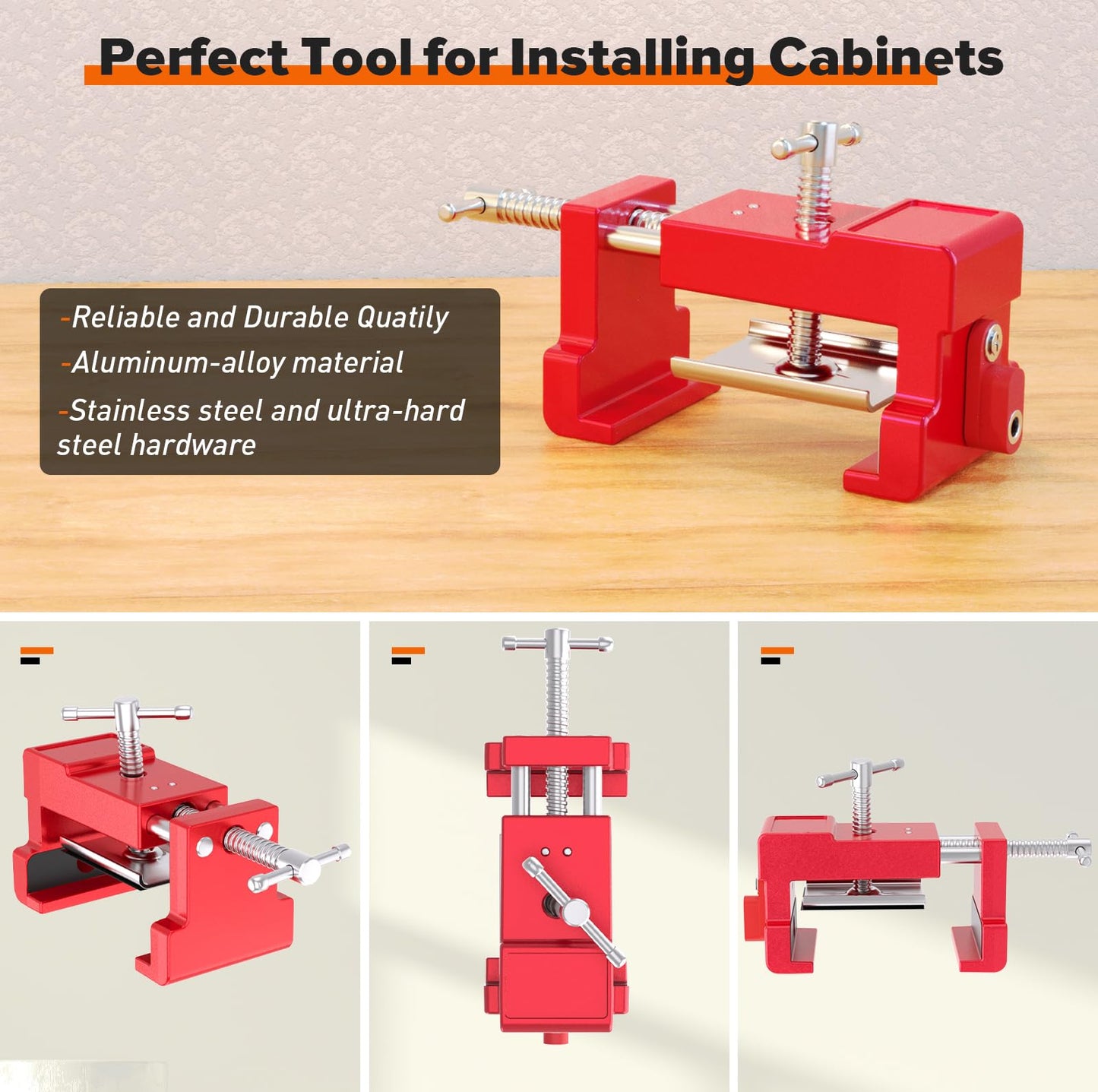 Cabinet Clamps, Cabinet Installation Clamps Cabinetry Clamps Cabinet Face Frame Clamps Cabinet Tools with Two Side Screws and Alignment Plate, 4 Pack (Red-4 Pack)