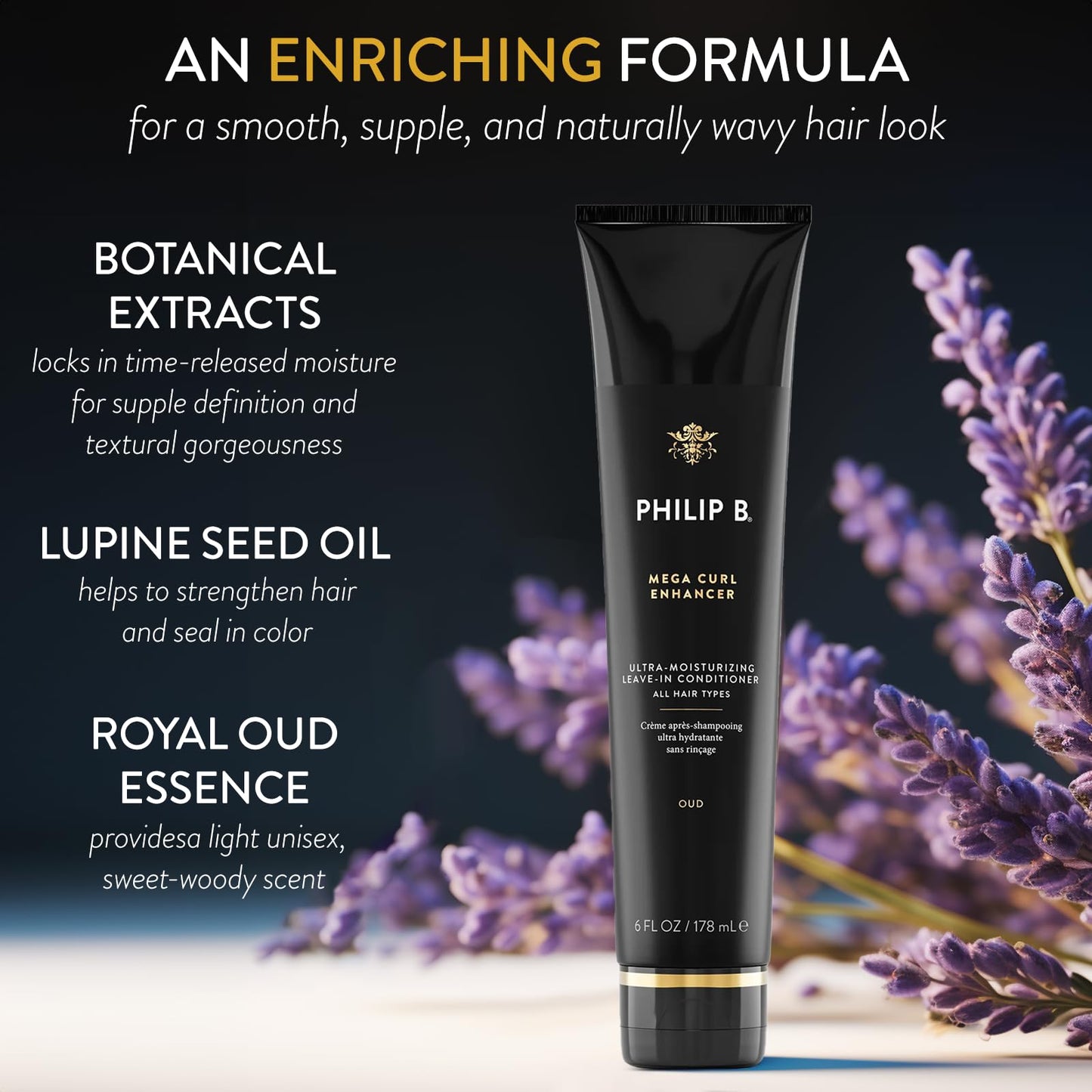 PHILIP B Mega Curl Enhancer, 6 fl. oz. (178 ml) - Ultra-Moisturizing Leave-in Conditioner, Repairs Dry Strands, Tames Frizz