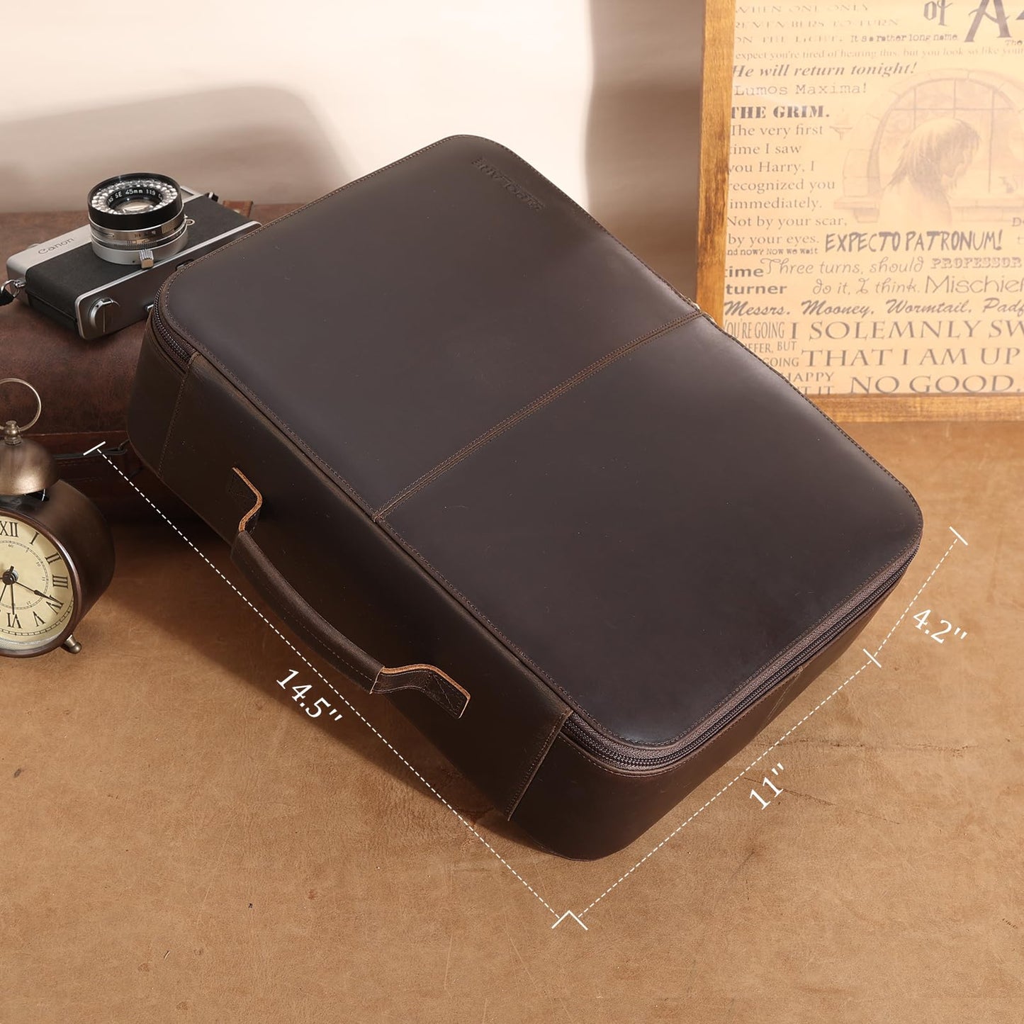 Polare Full Grain Leather Document Organizer Bag Storage Cabinet Box Portable Home Business Safe Folder with Lockable YKK Zipper