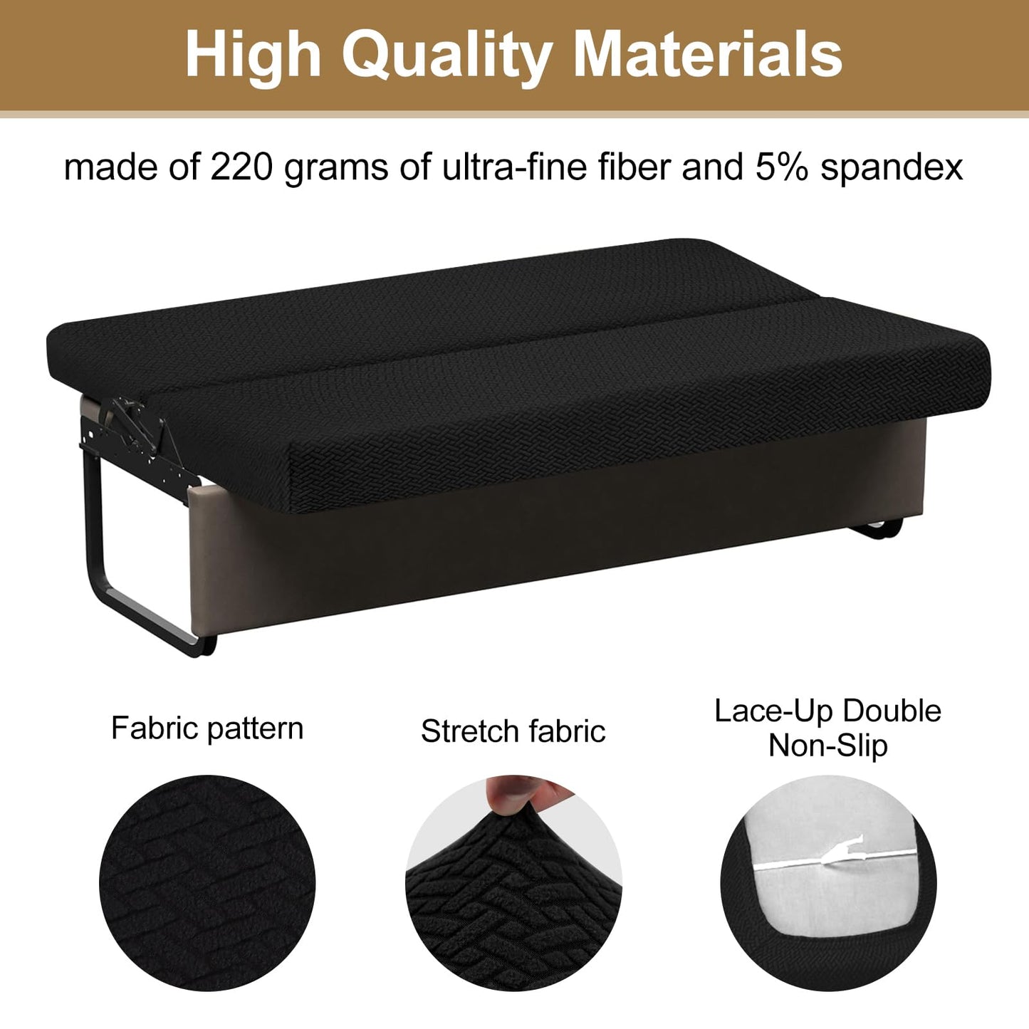 YUJIASH RV Couch Covers for Sofa Bed,2-Piece Backrest and Seat Slip Covers,for Jackknife Sofa,rv Furniture Cover(Black)
